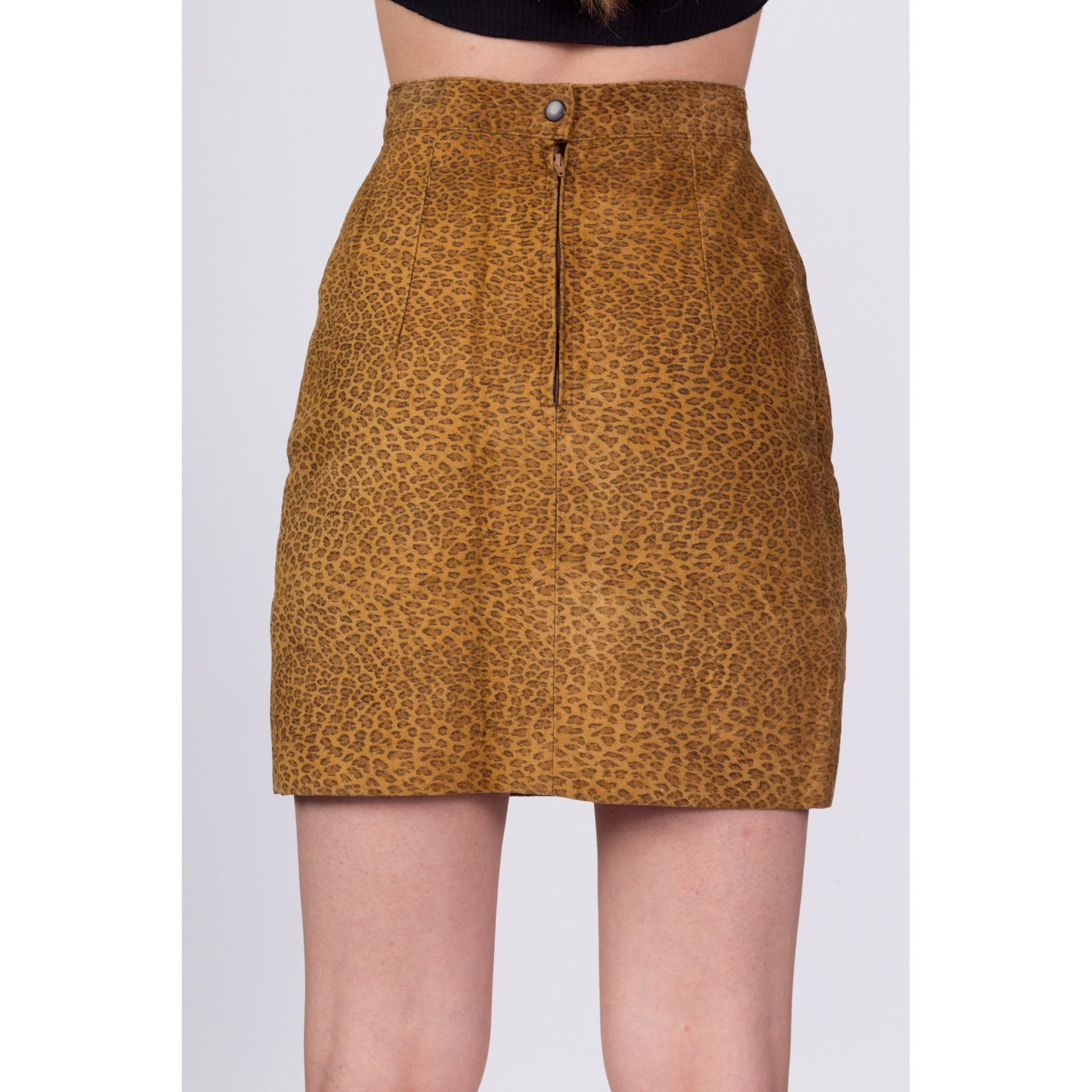 90s Leopard Print Suede Mini Skirt - Petite Extra Small, 23" 