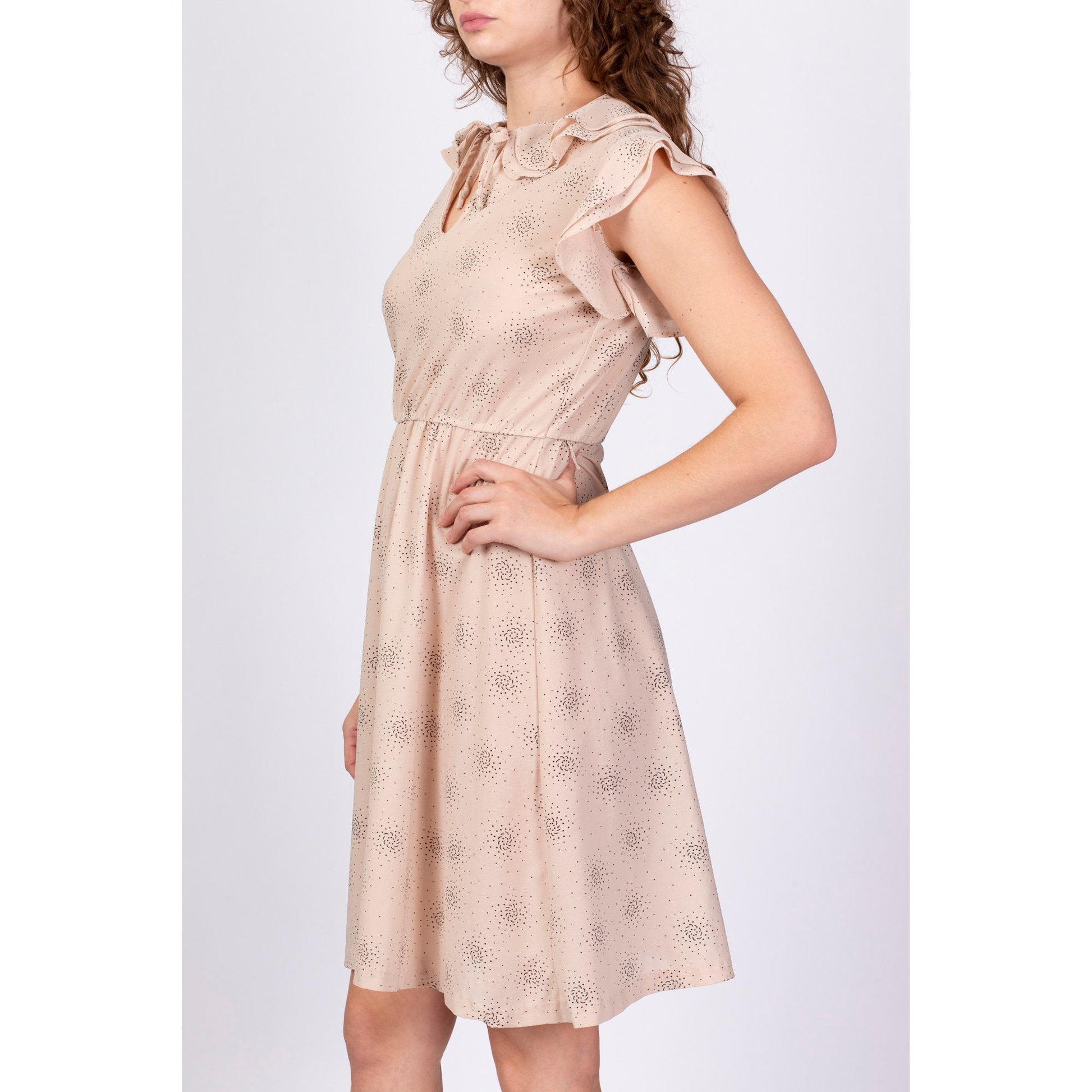 70s Does 1940s Style Pinwheel Mini Dress - Petite Small 