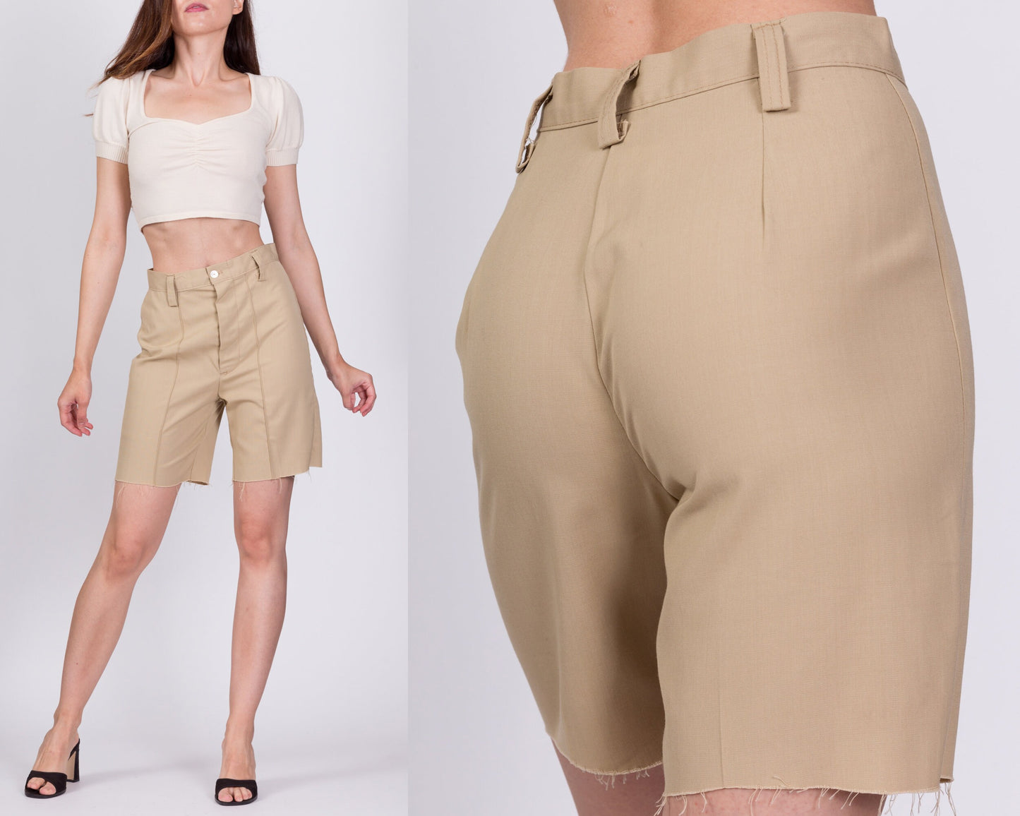 70s High Waisted Khaki Cutoff Shorts - Extra Small, 25" 