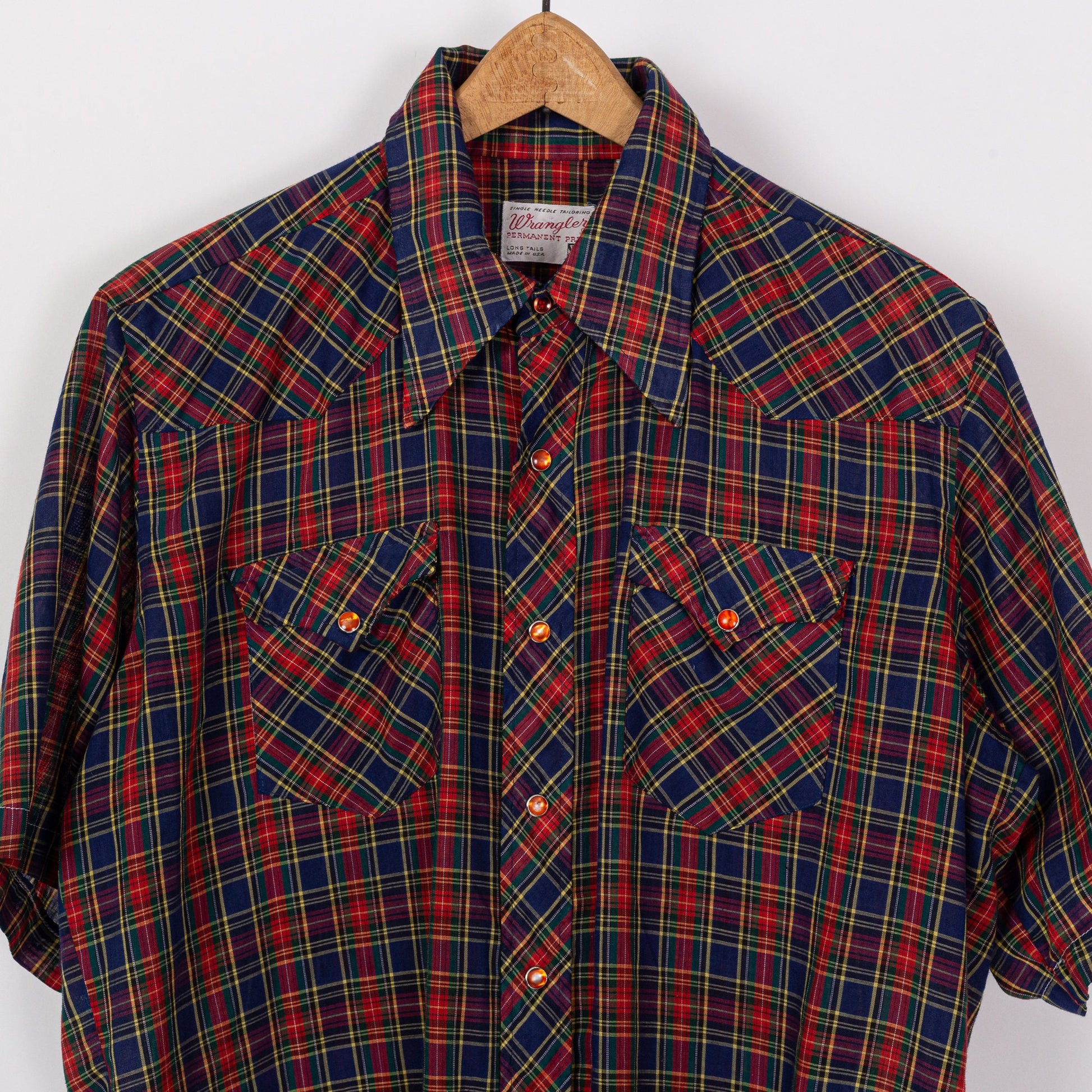 70s Wrangler Plaid Pearl Snap Western Shirt - Men's XL 