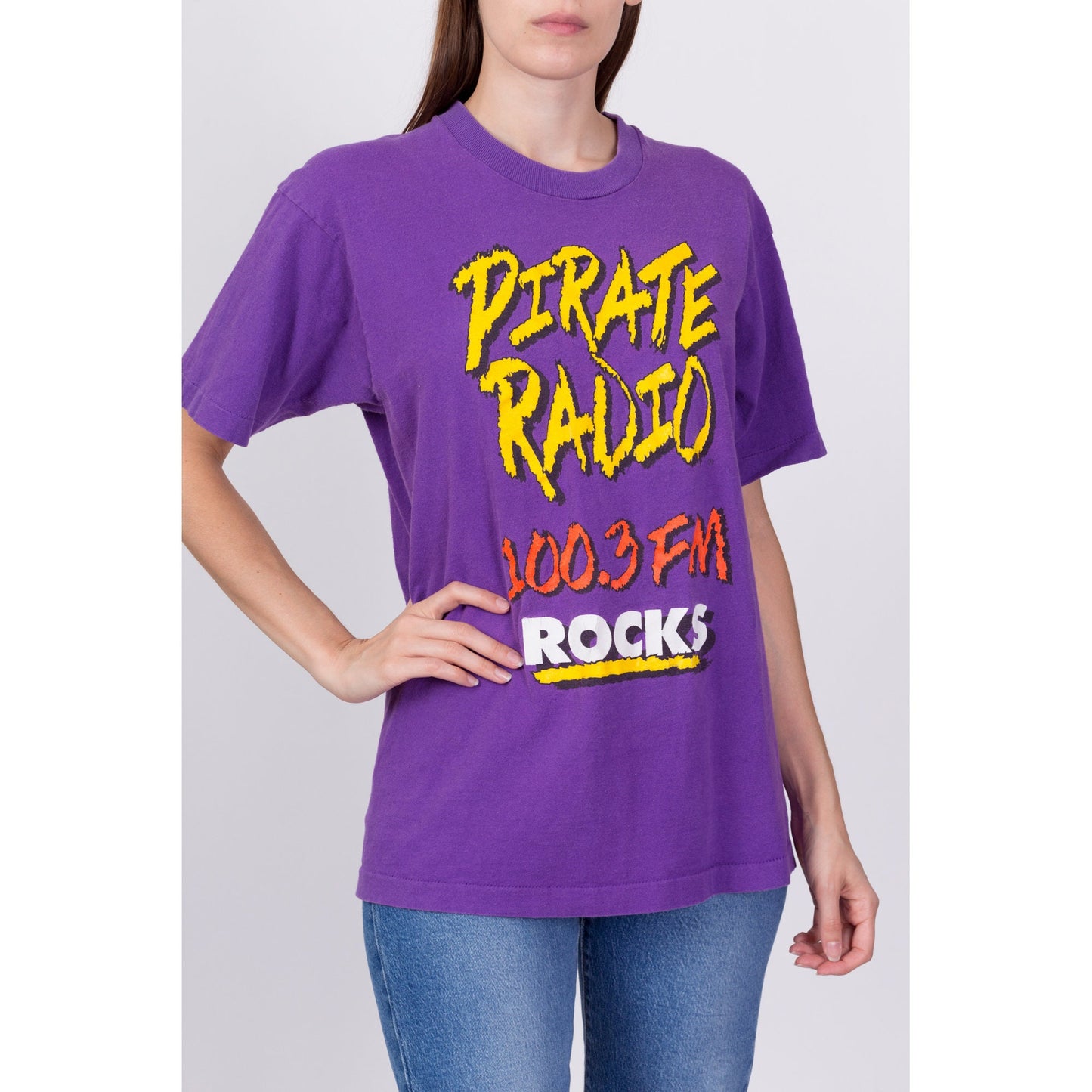 90s Pirate Radio 100.3 FM Rocks T Shirt - Unisex Medium 