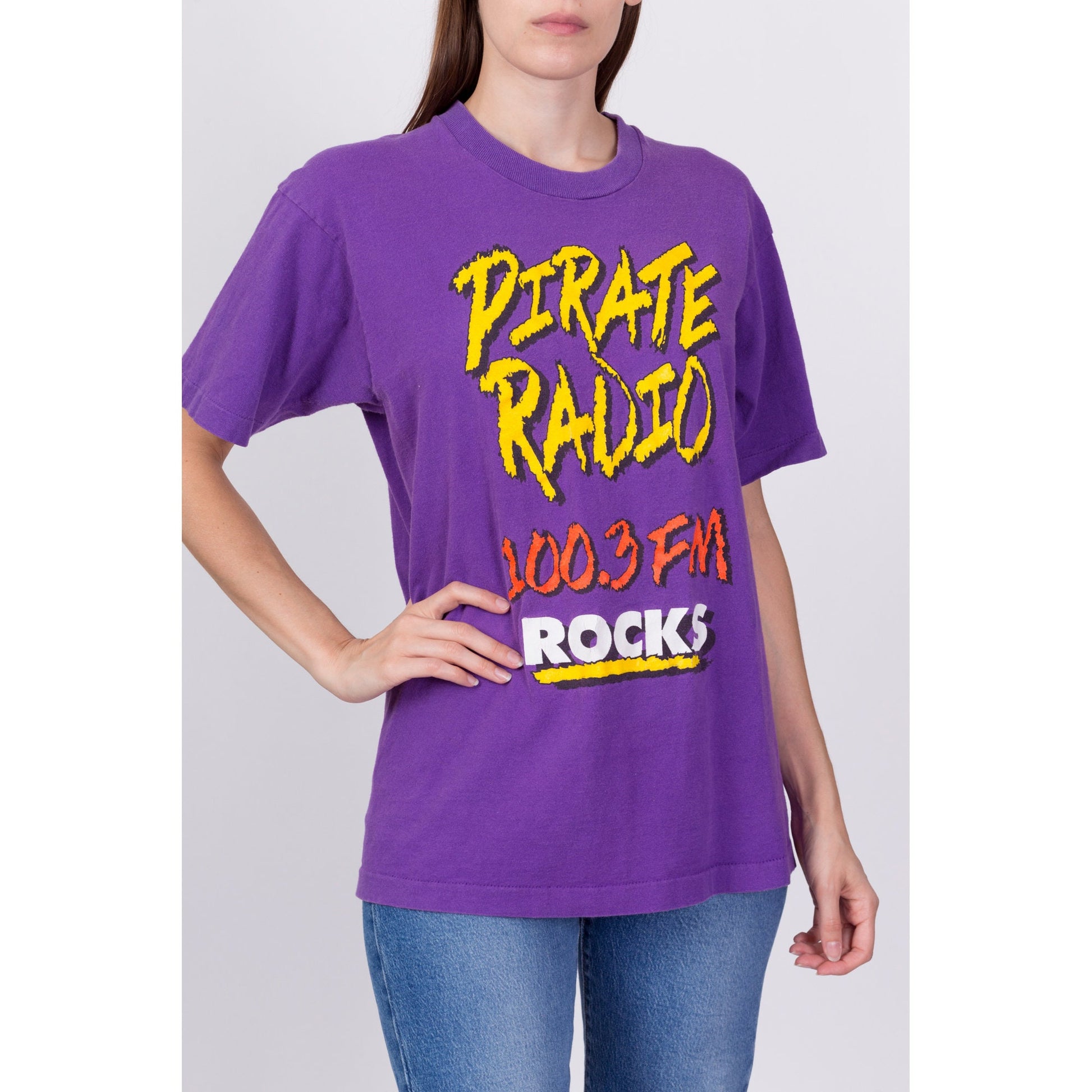90s Pirate Radio 100.3 FM Rocks T Shirt - Unisex Medium 