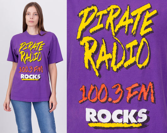 90s Pirate Radio 100.3 FM Rocks T Shirt - Unisex Medium 