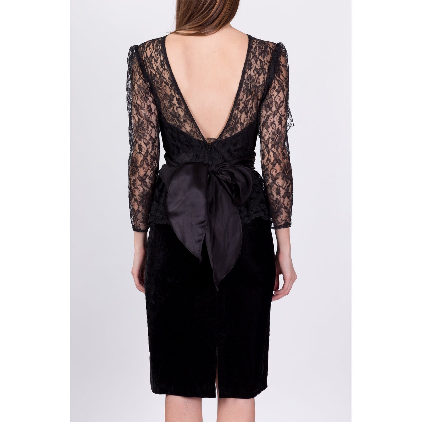 80s Gunne Sax Black Lace Low Back Party Dress - Extra Small 