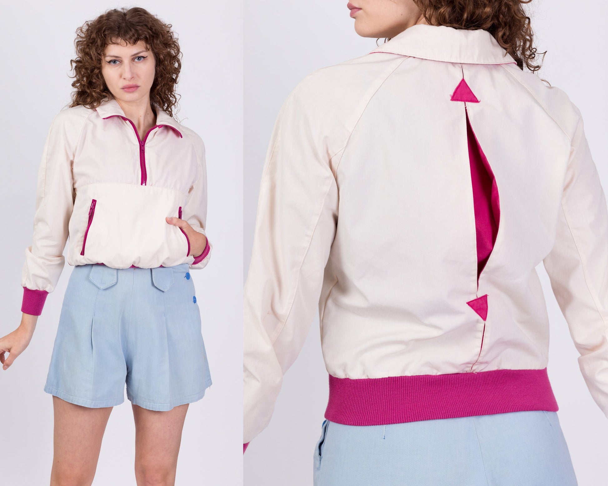 80s Color Block Cropped Windbreaker - Small 
