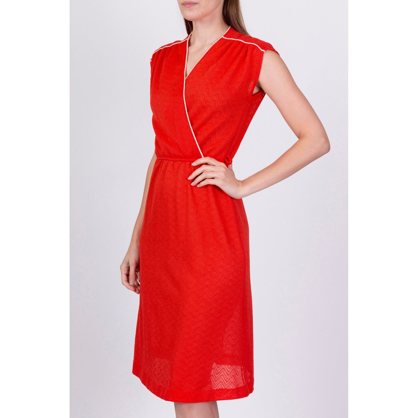 70s Red Knit Mini Dress - Small 