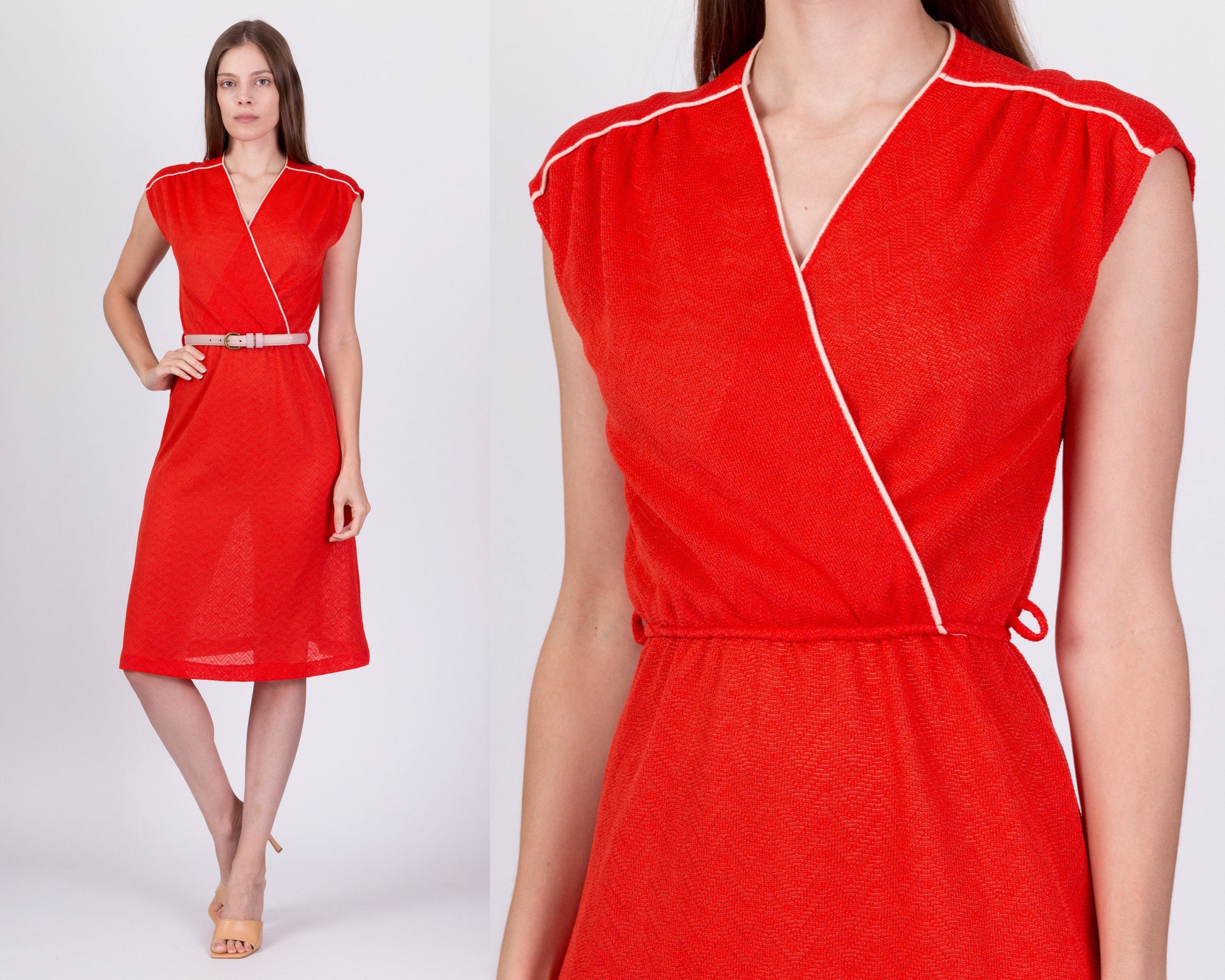 70s Red Knit Mini Dress - Small 