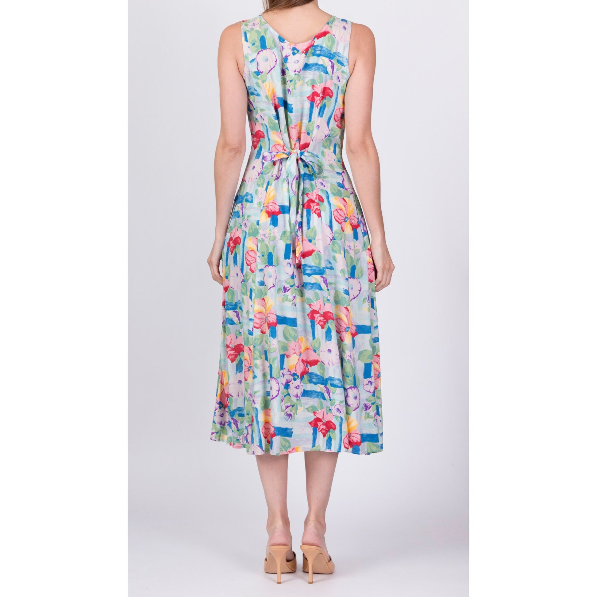 90s Blue Floral Button Front Sundress - Small 