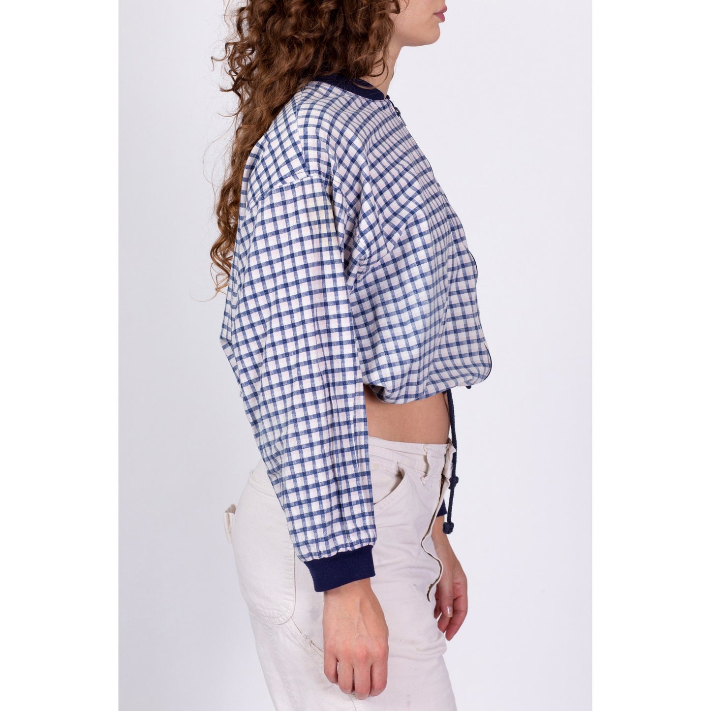 80s 90s Plaid Zip Up Cropped Jacket - One Size 