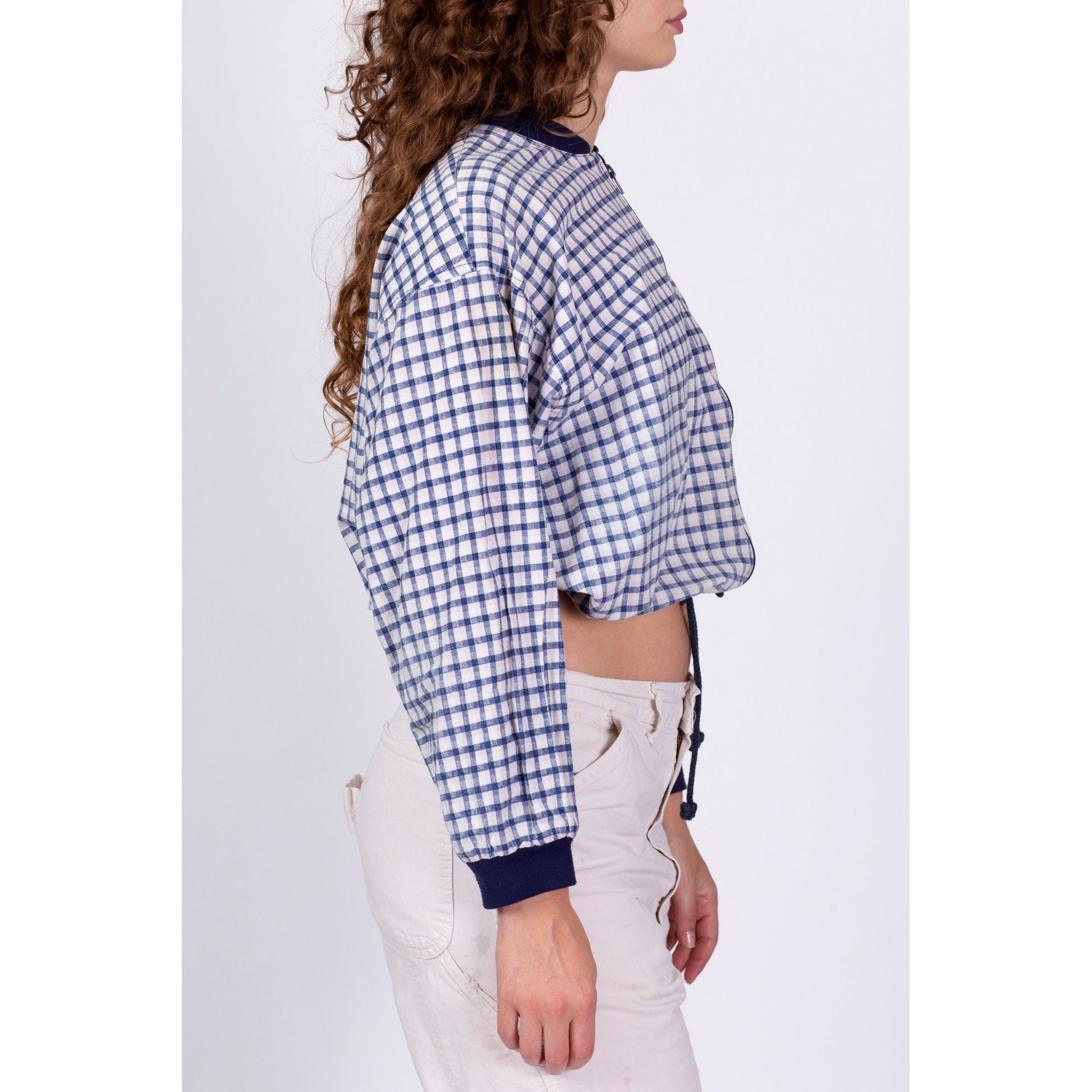 80s 90s Plaid Zip Up Cropped Jacket - One Size 