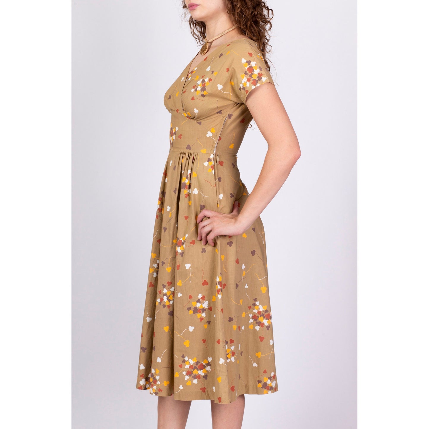1950s Betty Barclay Clover Print Midi Dress - Extra Small 