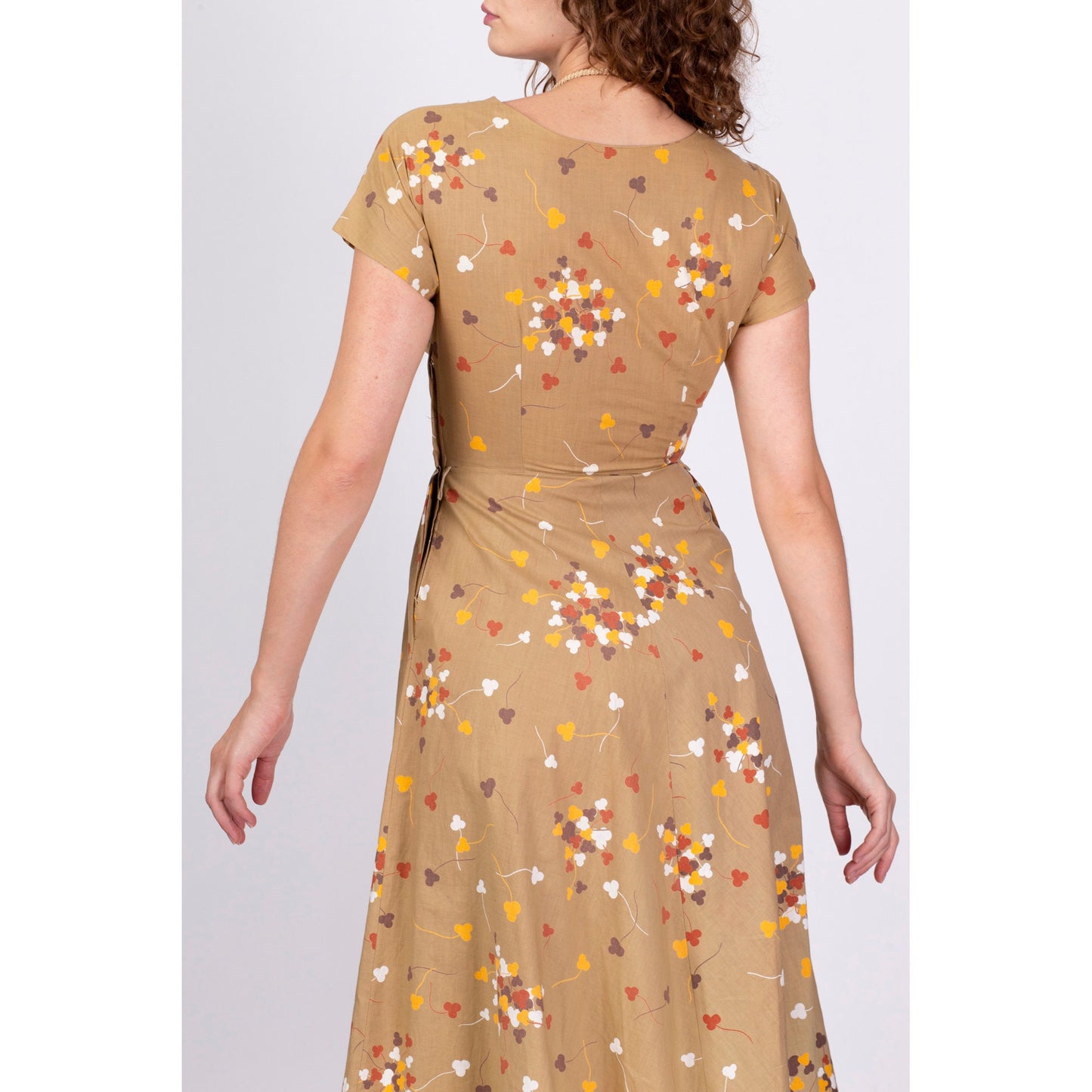 1950s Betty Barclay Clover Print Midi Dress - Extra Small 