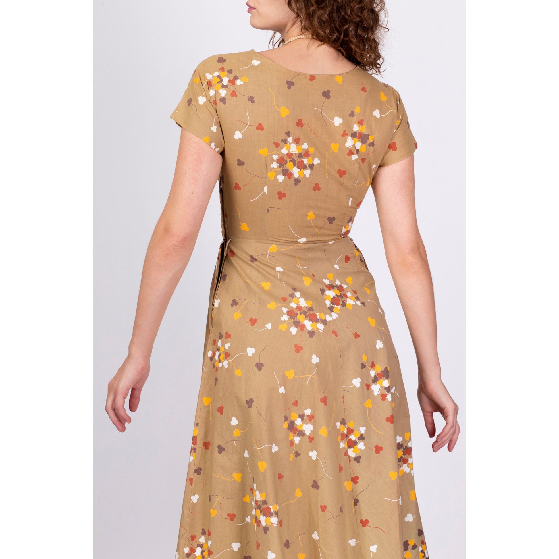 1950s Betty Barclay Clover Print Midi Dress - Extra Small 