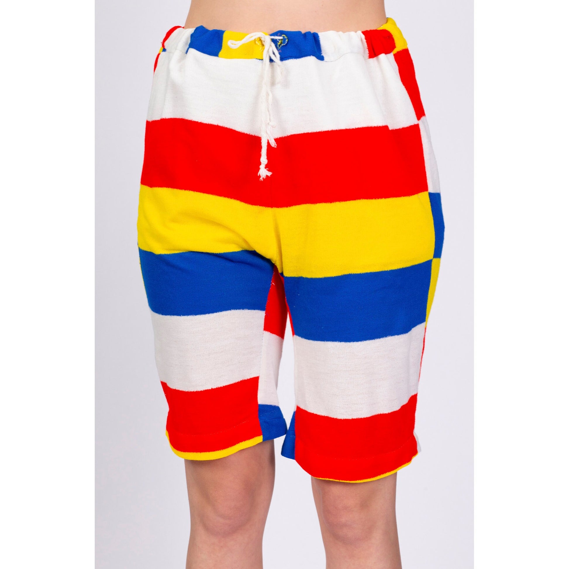 60s 70s Color Block Long Swim Shorts - Men's Medium, Women's Large 