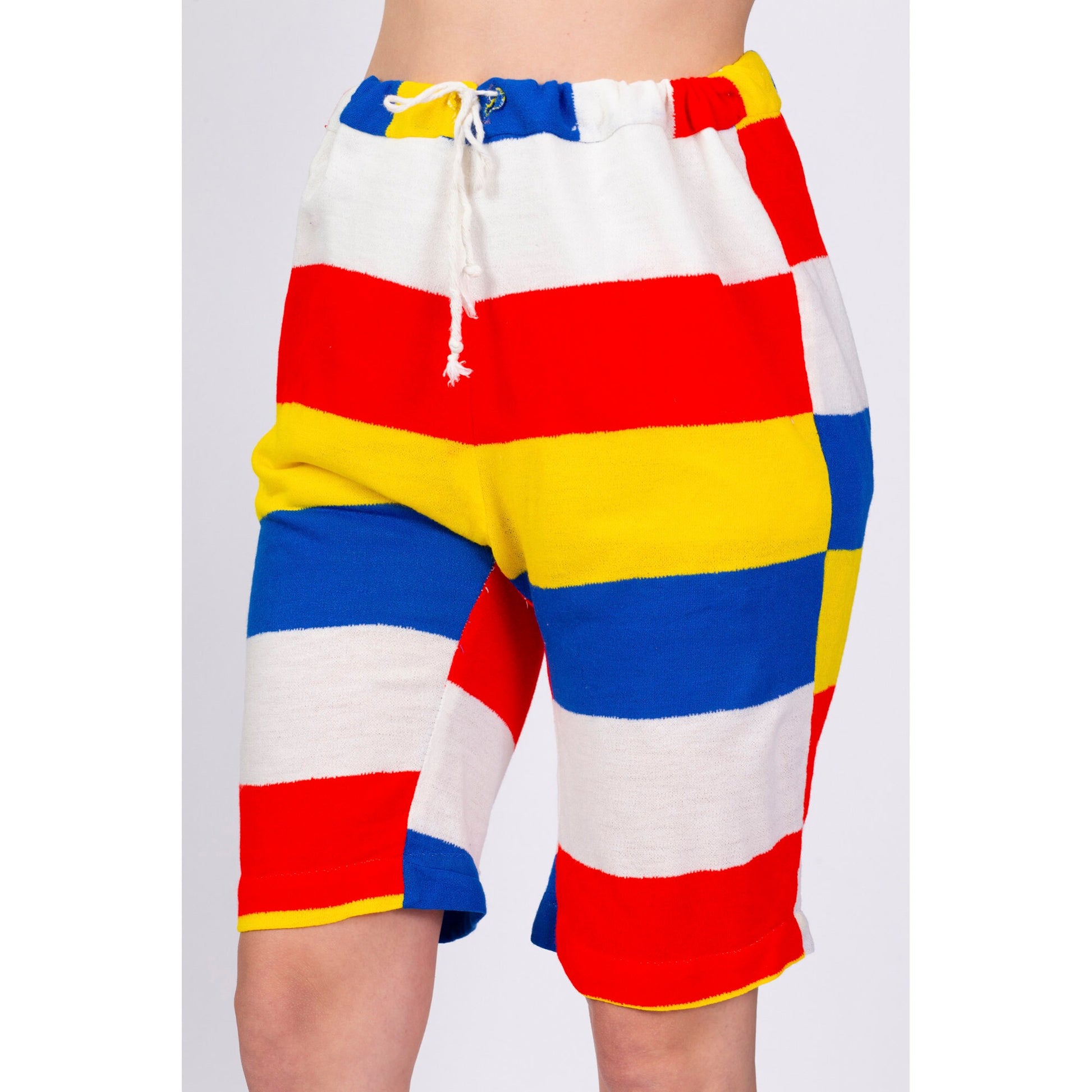 60s 70s Color Block Long Swim Shorts - Men's Medium, Women's Large 