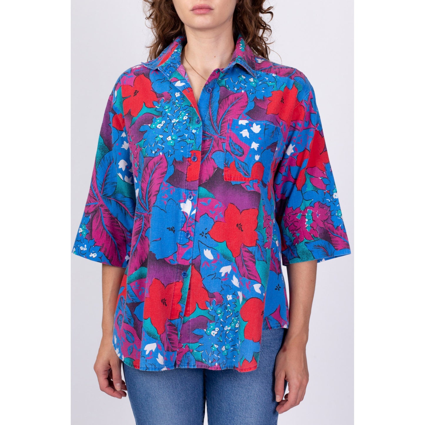 90s Tropical Floral Cotton Shirt - Extra Large 