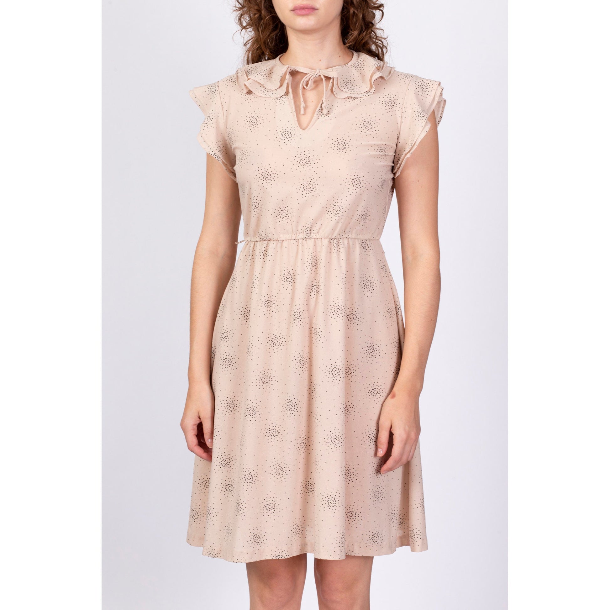 70s Does 1940s Style Pinwheel Mini Dress - Petite Small 