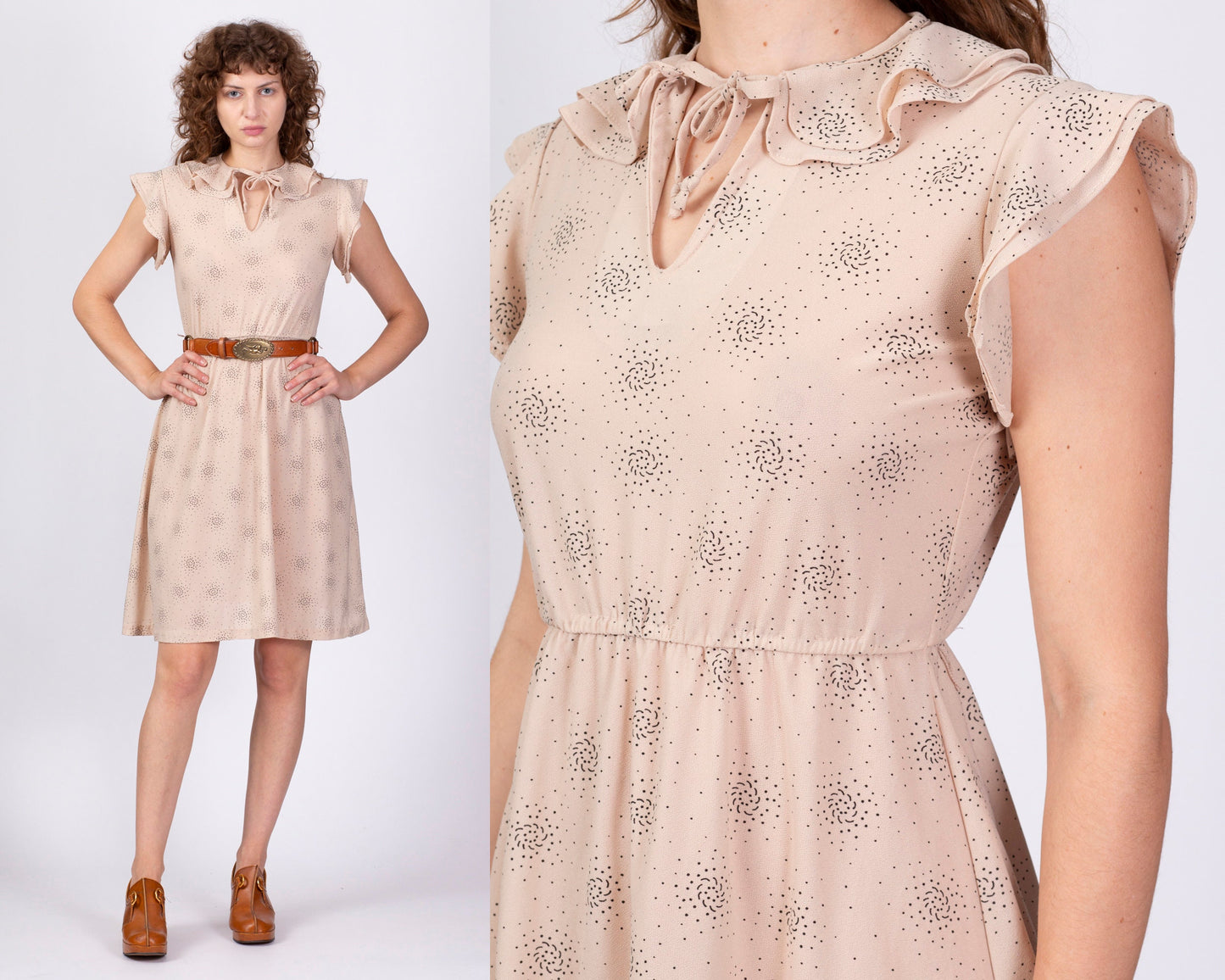 70s Does 1940s Style Pinwheel Mini Dress - Petite Small 
