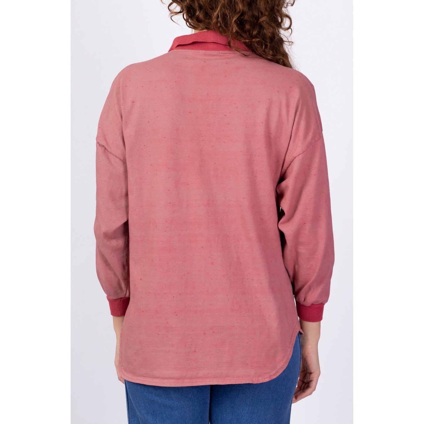 80s Rose Pink Dyed Henley Sweatshirt - Small 