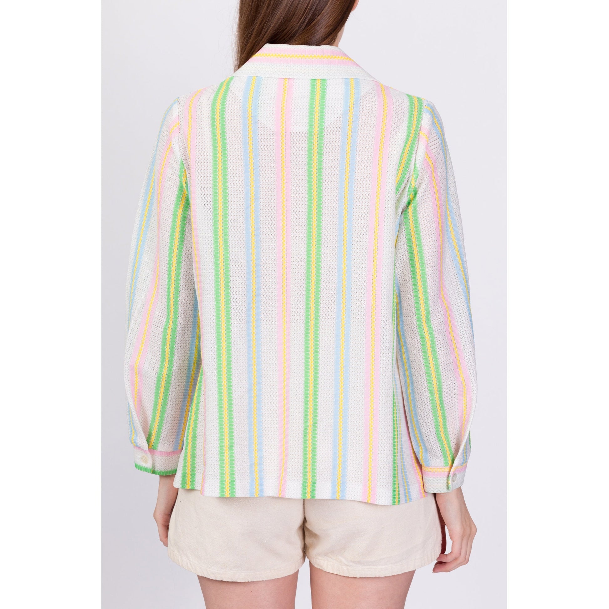 70s Candy Striped Button Up Top - Large 