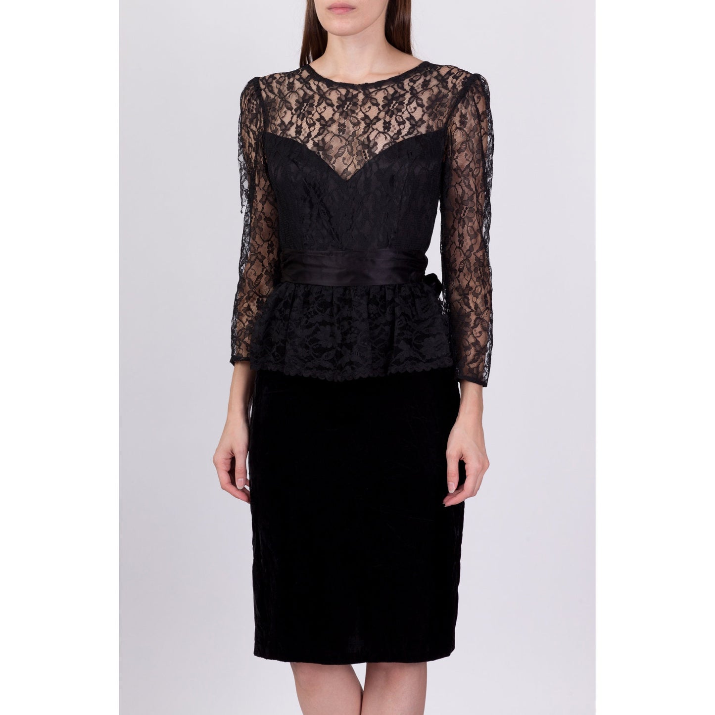 80s Gunne Sax Black Lace Low Back Party Dress - Extra Small 