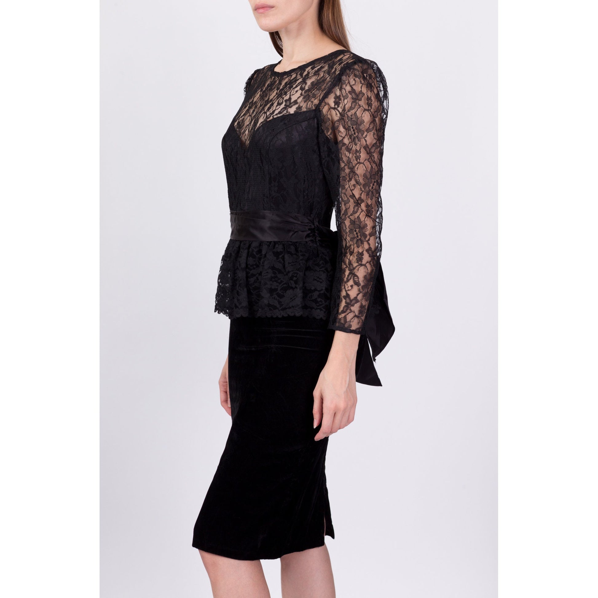 80s Gunne Sax Black Lace Low Back Party Dress - Extra Small 