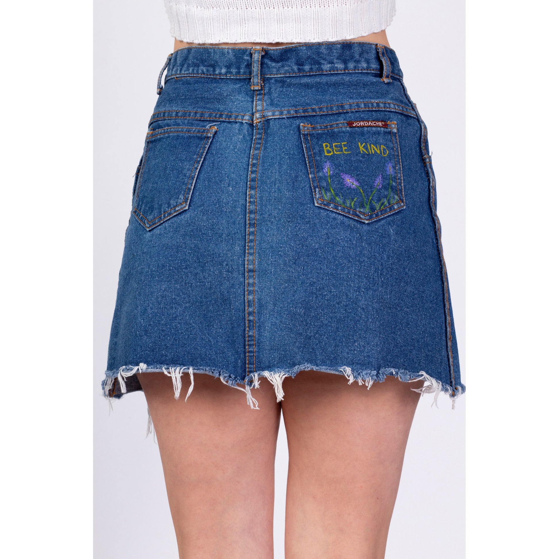 80s Jordache "Bee Kind" Denim Mini Skirt - Medium, 28" 