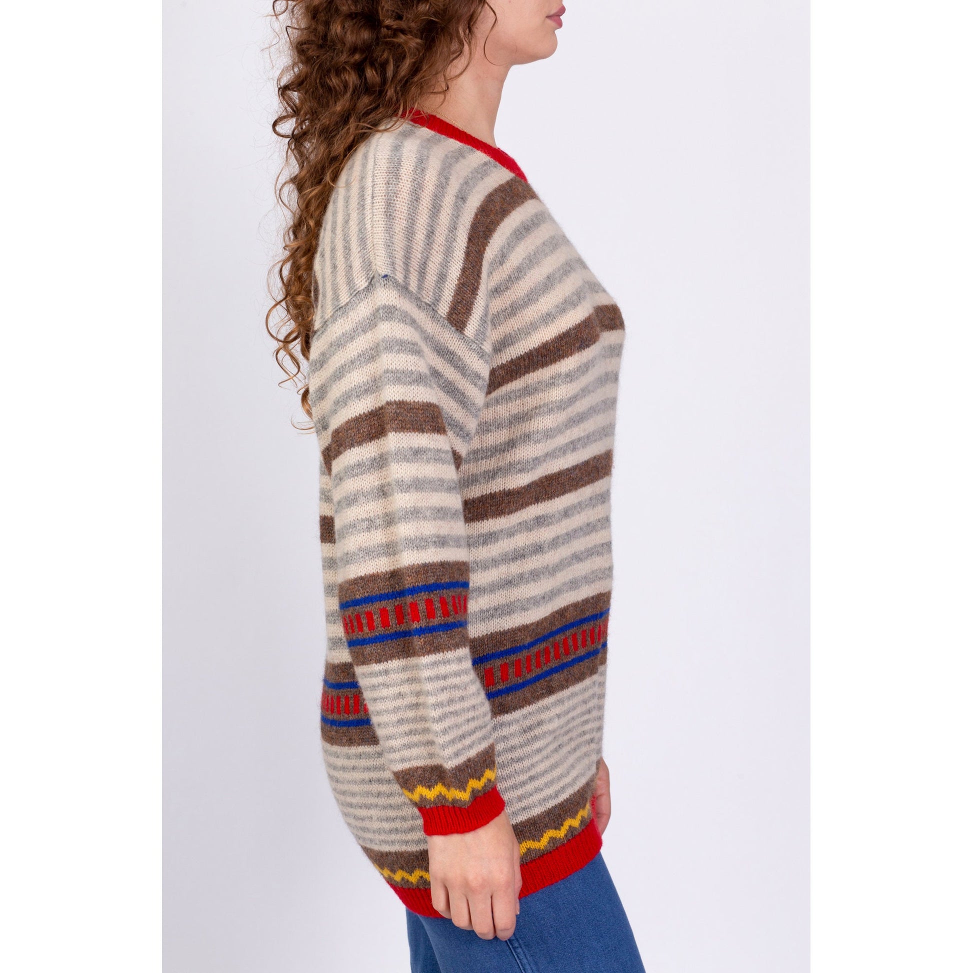 Vintage Striped Slouchy Knit Sweater - Men's Medium 