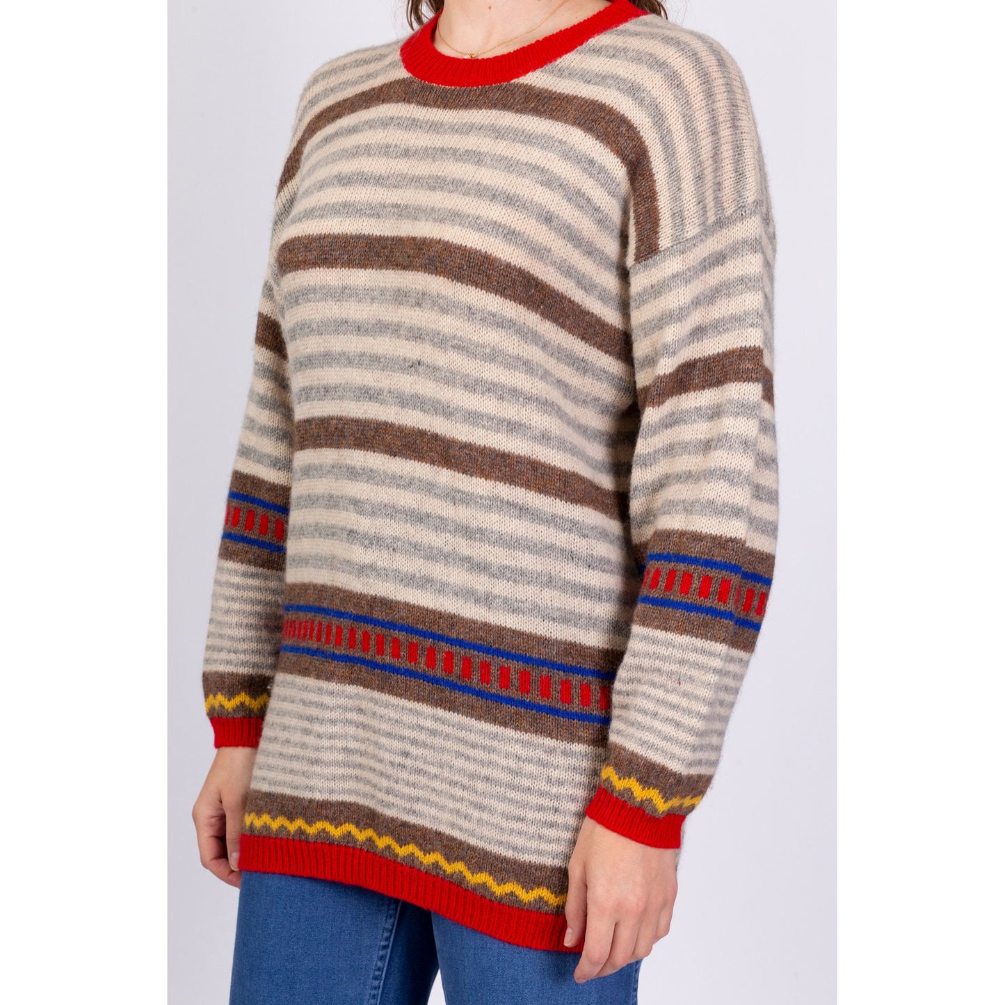 Vintage Striped Slouchy Knit Sweater - Men's Medium 
