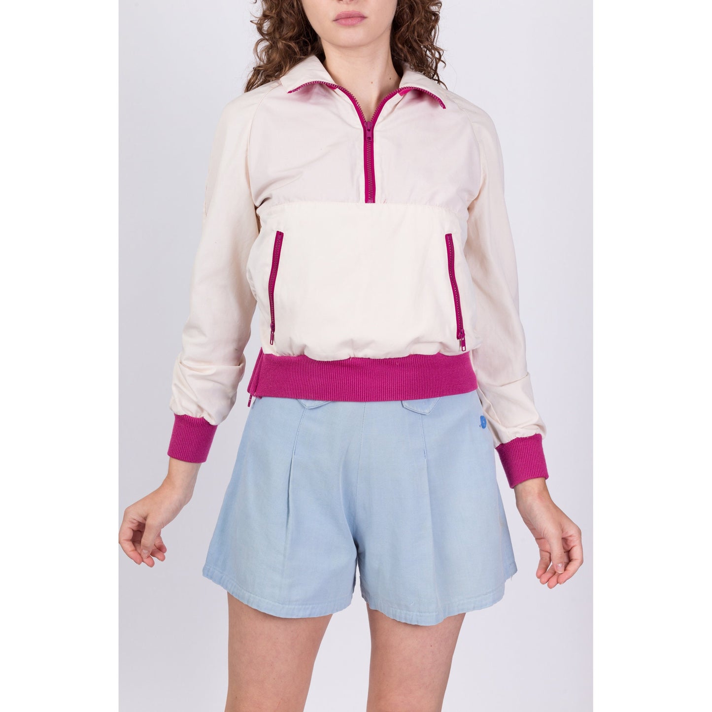 80s Color Block Cropped Windbreaker - Small 