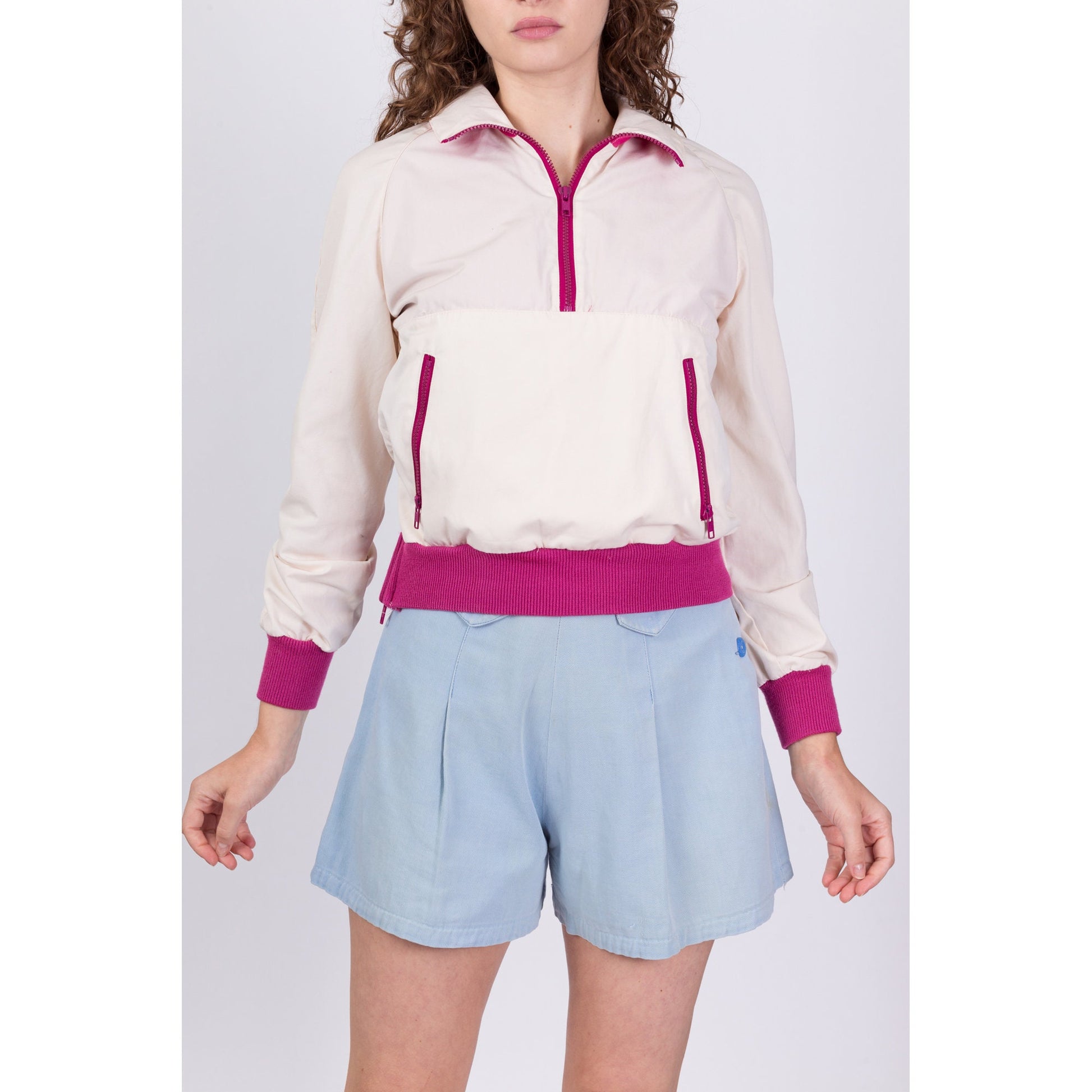80s Color Block Cropped Windbreaker - Small 
