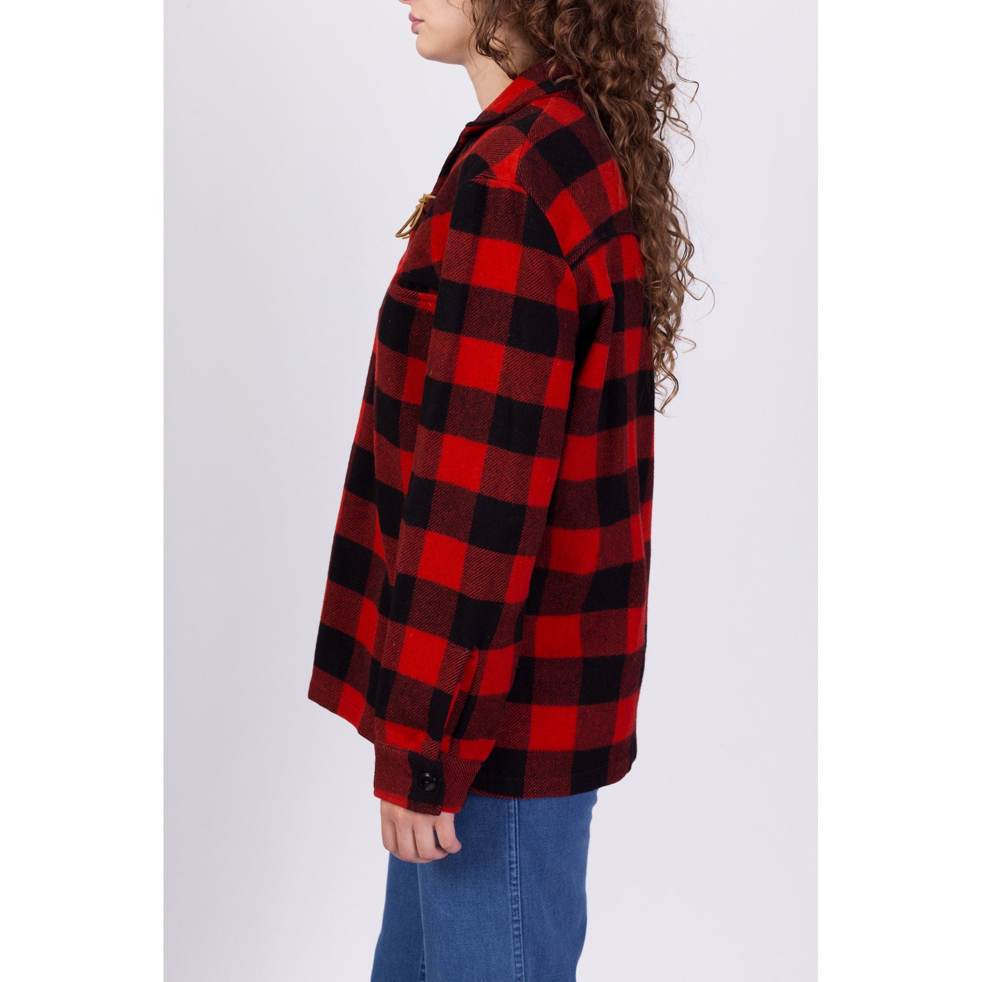 60s Buffalo Plaid Wool Shirt - Men's Large 