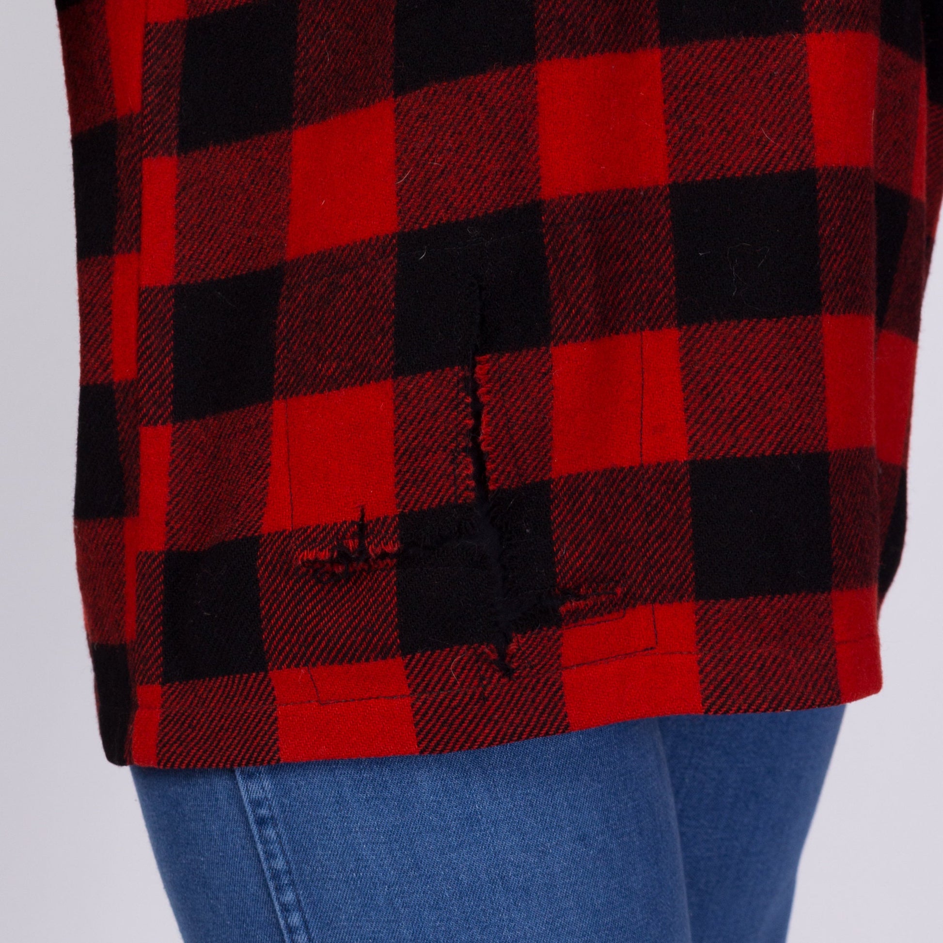 60s Buffalo Plaid Wool Shirt - Men's Large 
