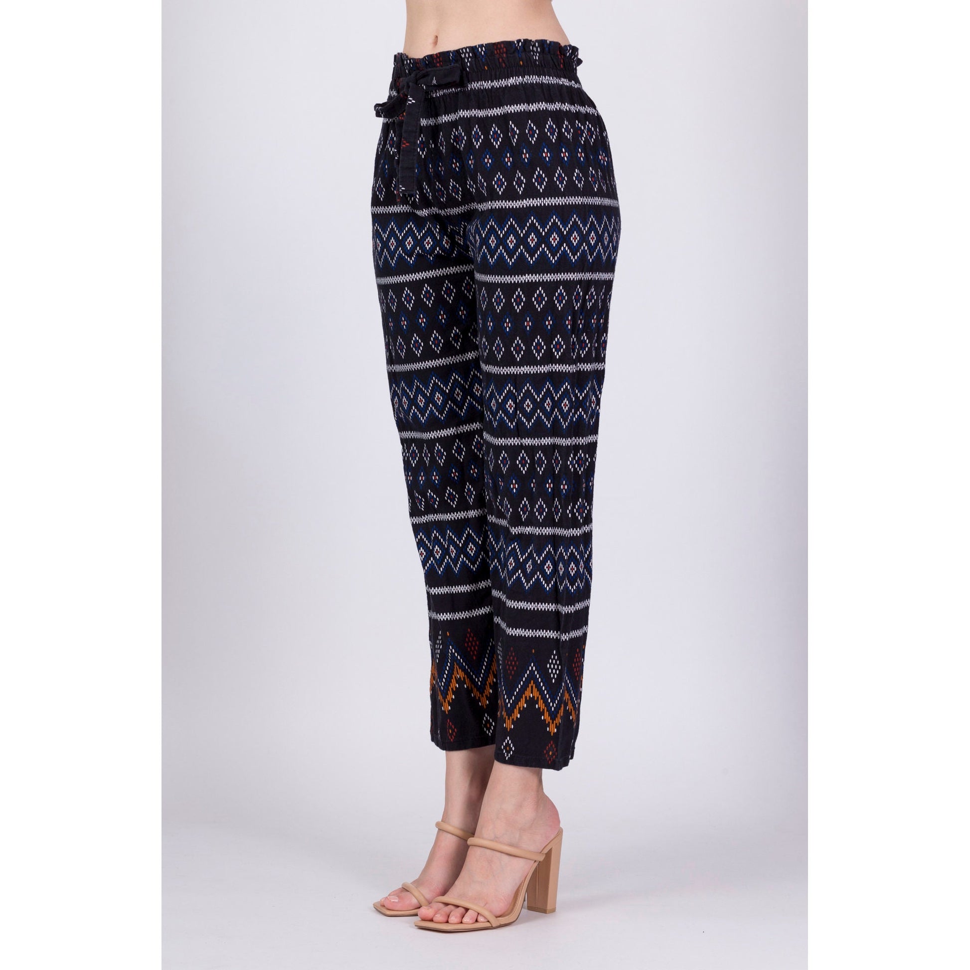 Vintage Geometric Print Hippie Pants - Petite Small 