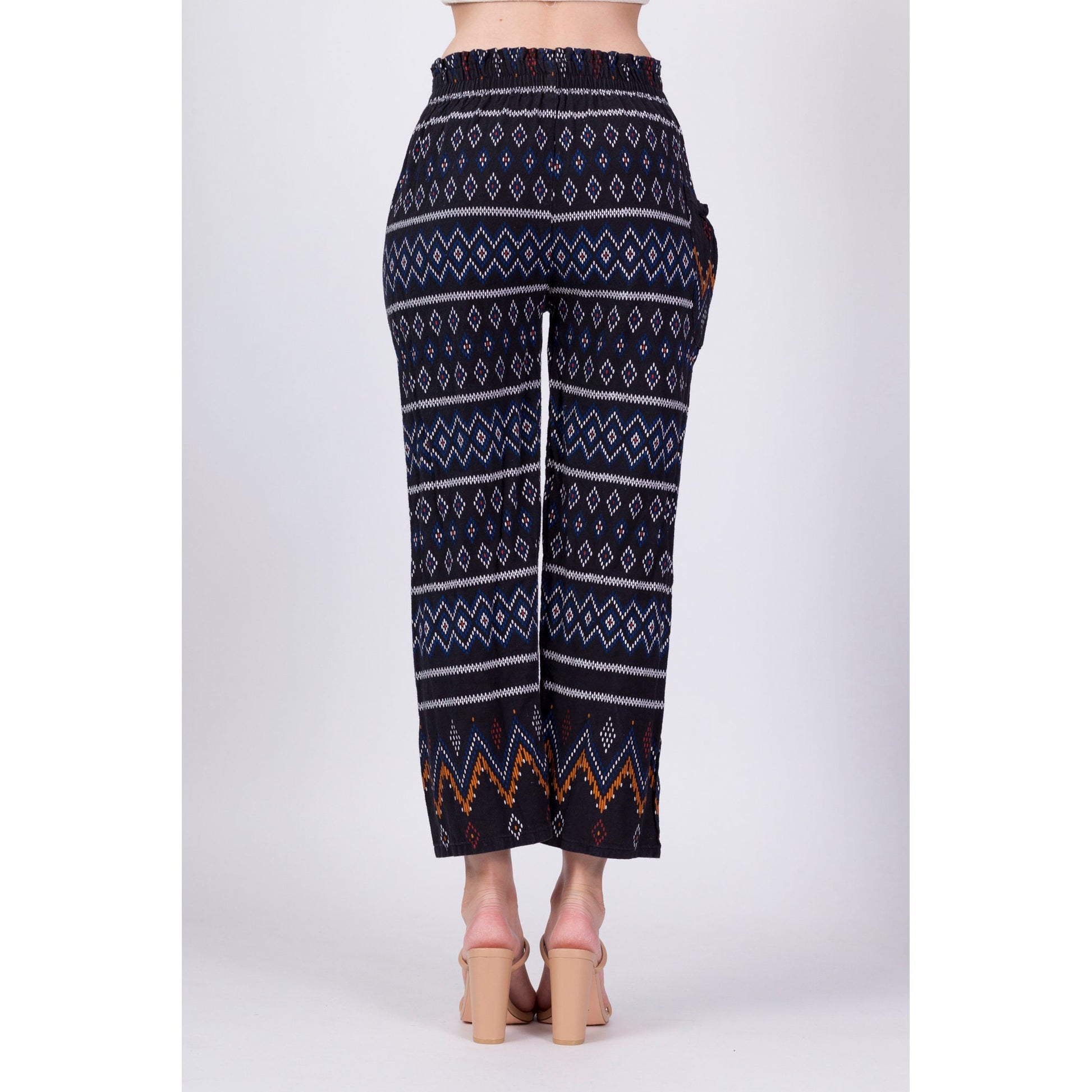 Vintage Geometric Print Hippie Pants - Petite Small 