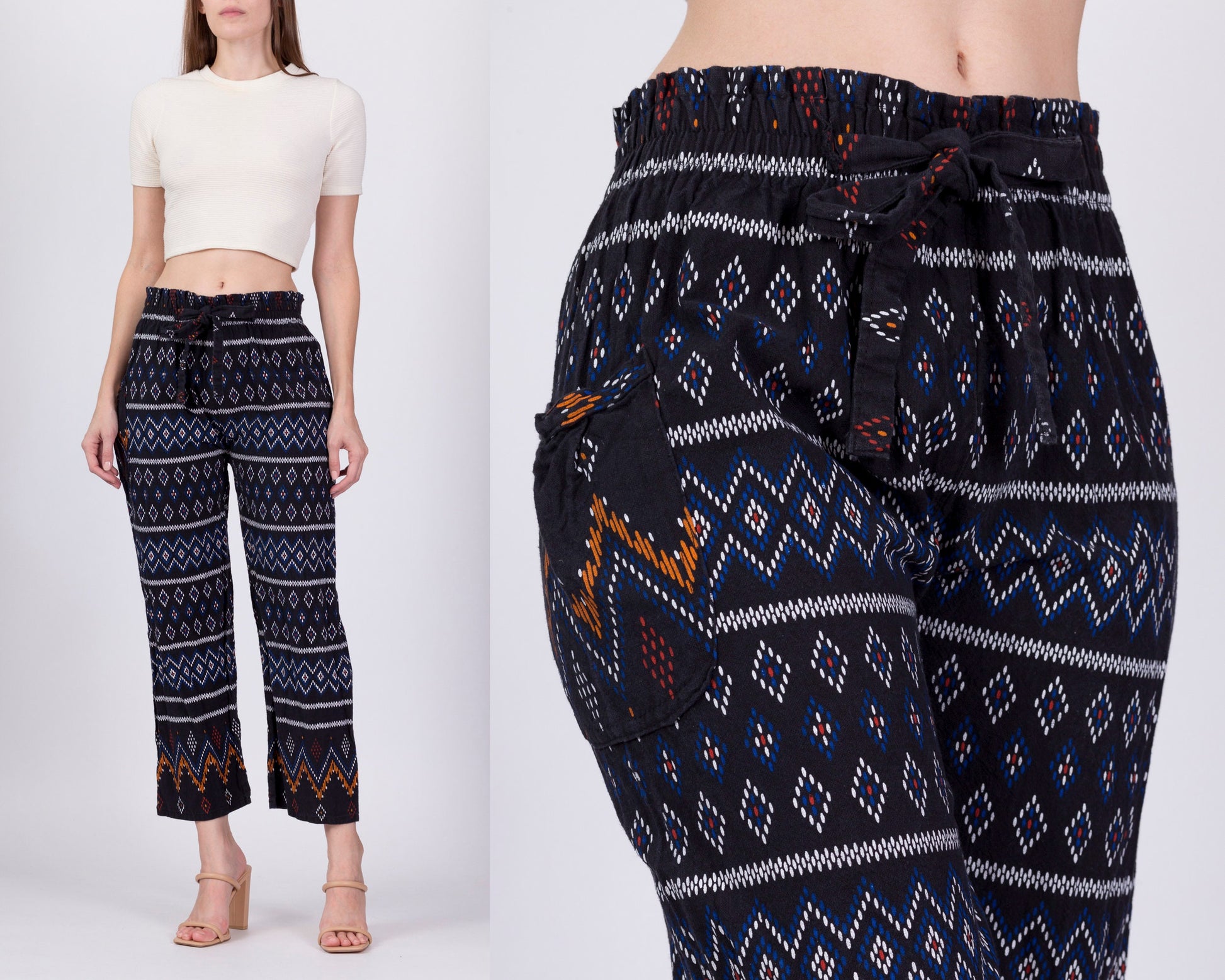 Vintage Geometric Print Hippie Pants - Petite Small 