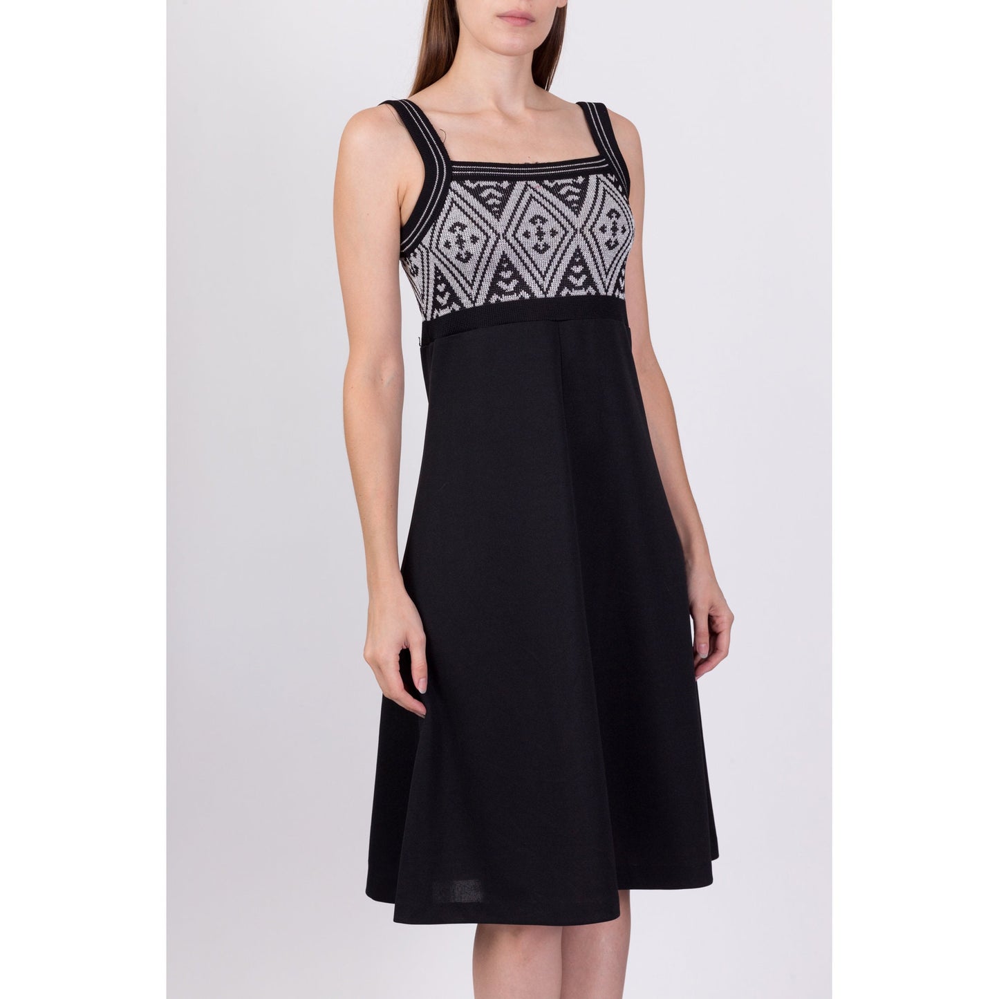 70s Black & Silver Lurex Midi Dress - Small 