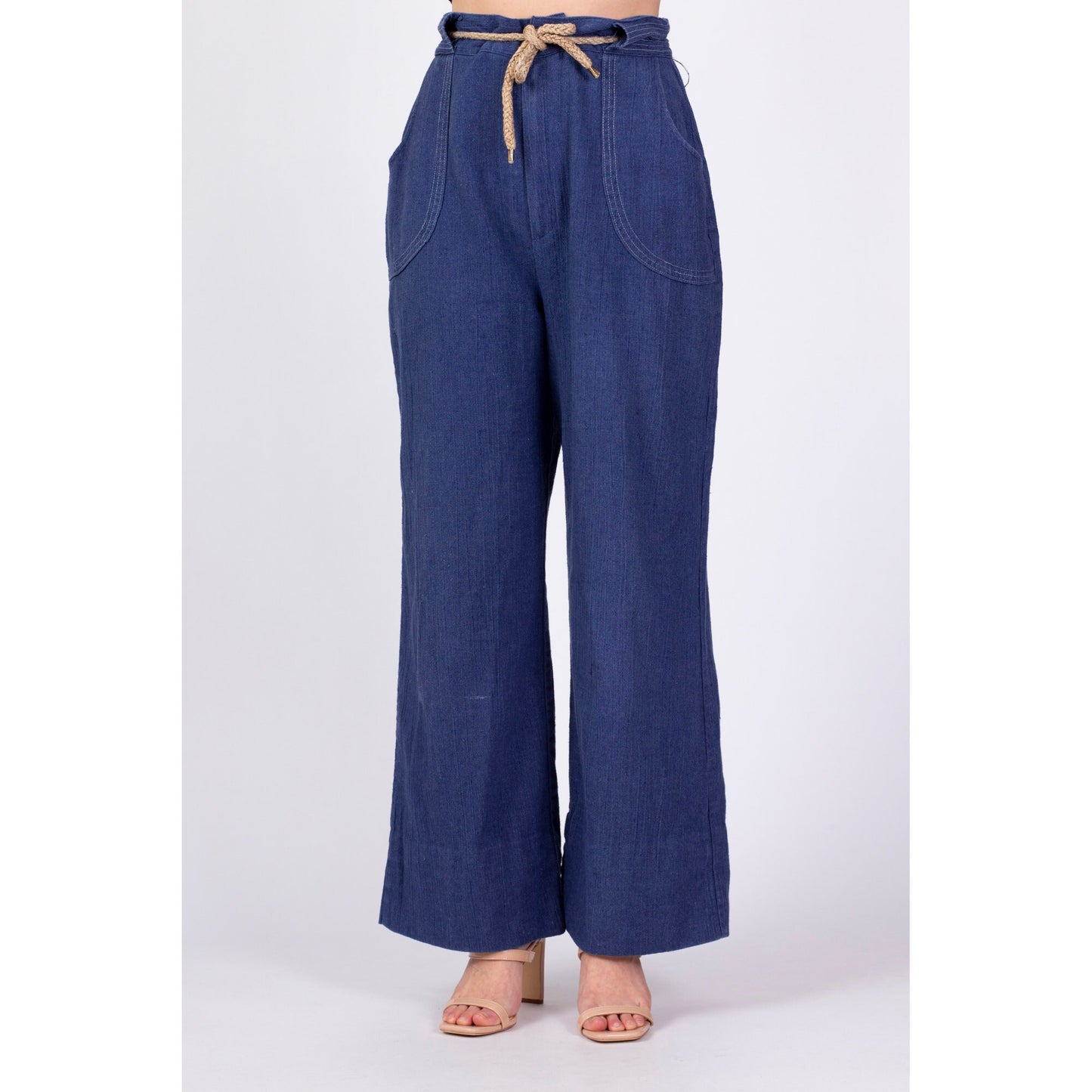 70s Straight Leg Chambray Trousers - Large, 30.5" 