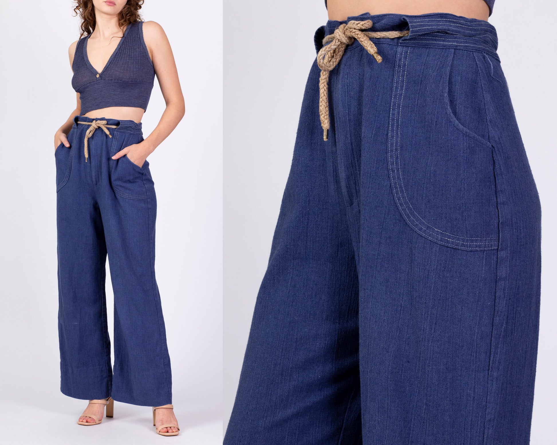 70s Straight Leg Chambray Trousers - Large, 30.5" 