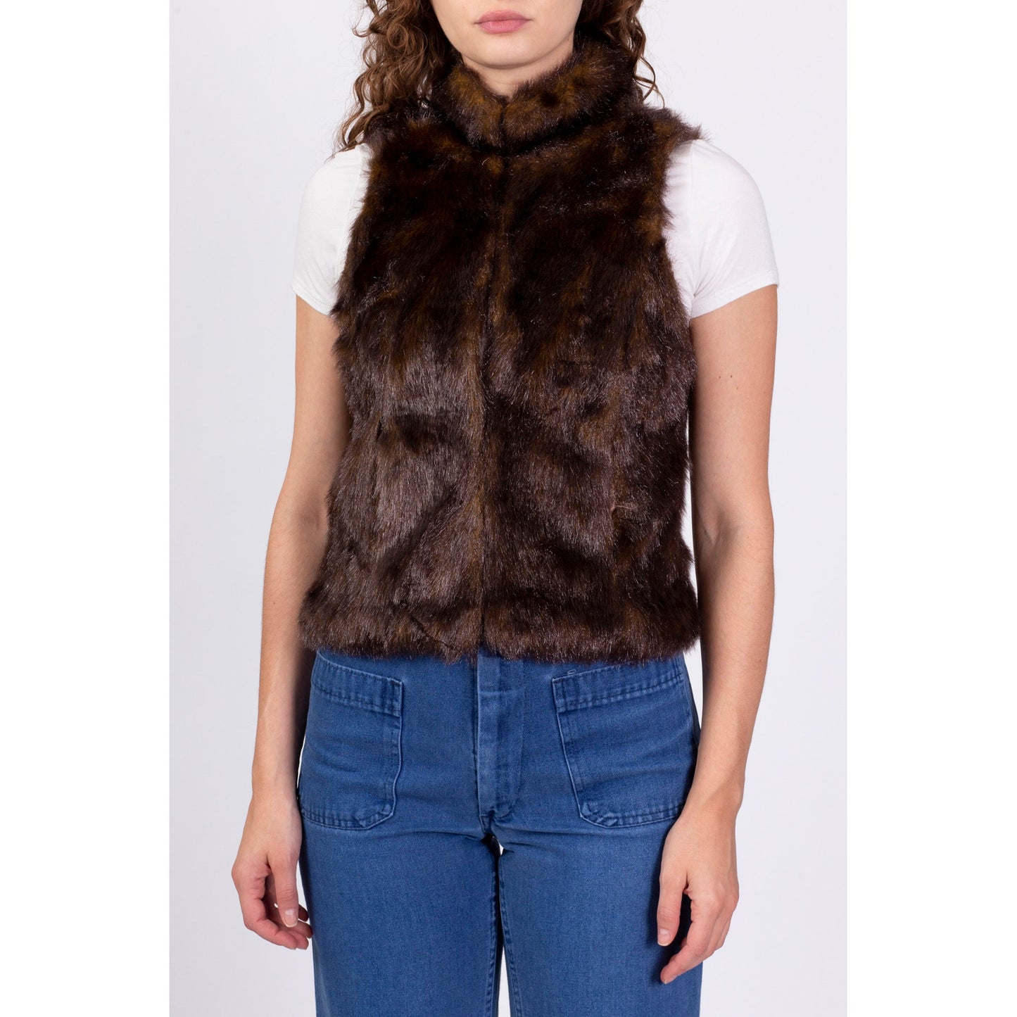 Y2K Does 60s Style Faux Mink Fur Vest - Small 