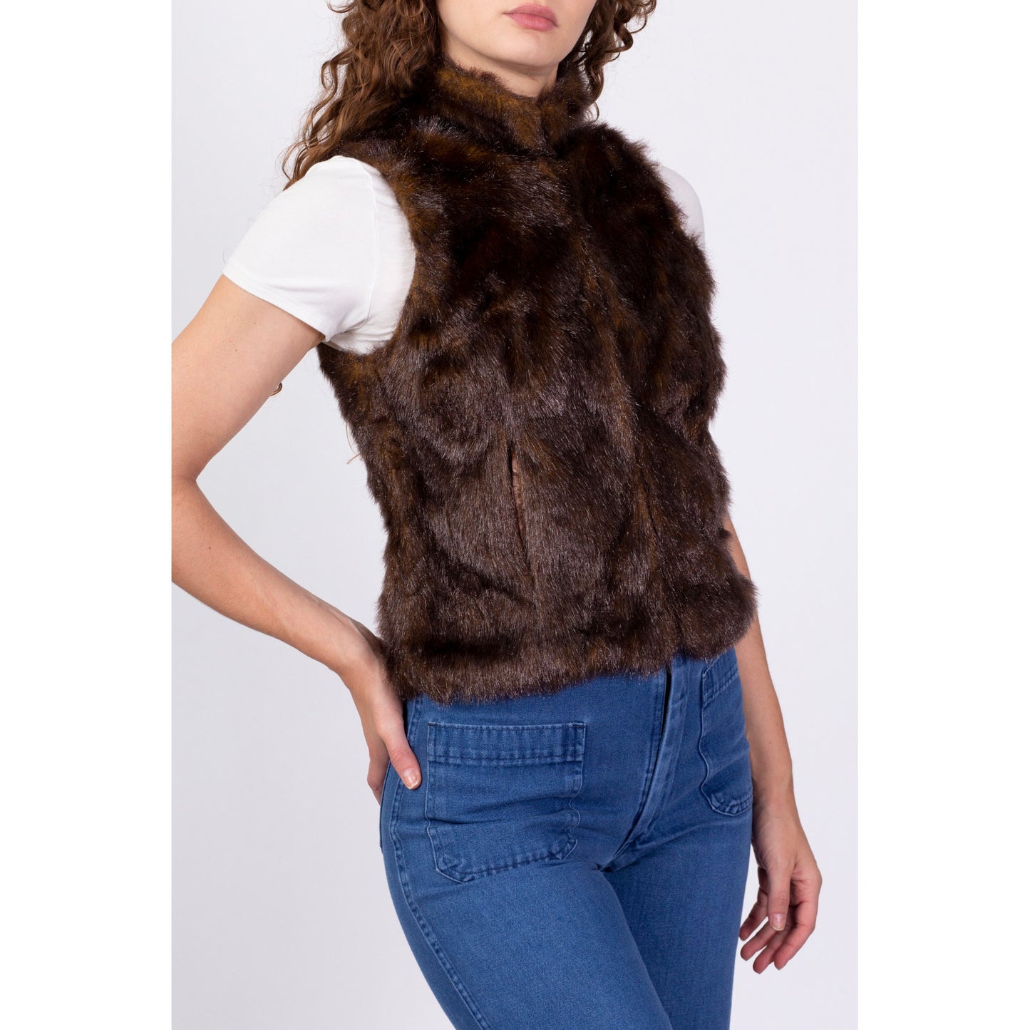 Y2K Does 60s Style Faux Mink Fur Vest - Small 