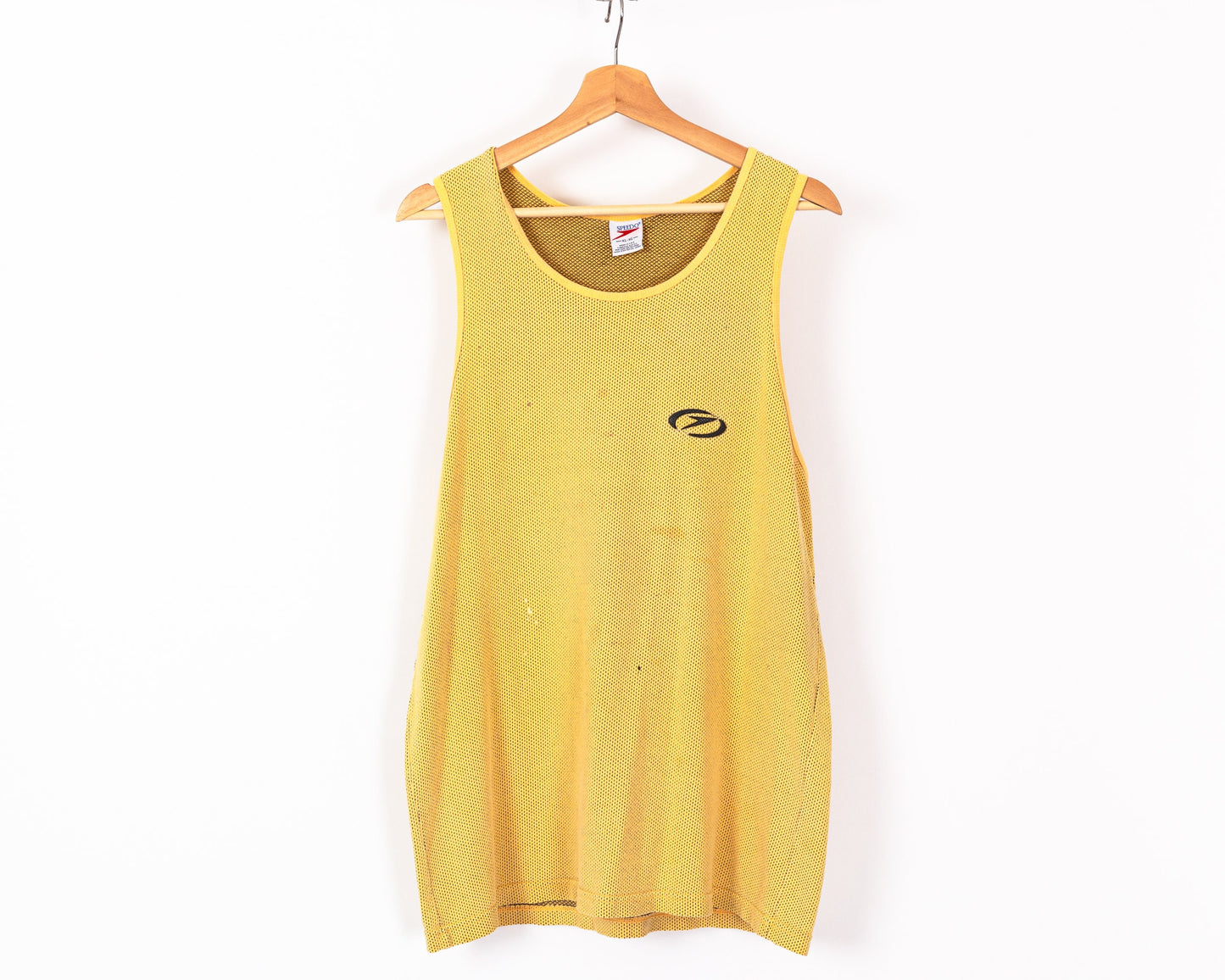 90s Speedo Tank Top - Men's Large, Women's XL | Vintage Yellow Mesh Textured Sleeveless Muscle Shirt