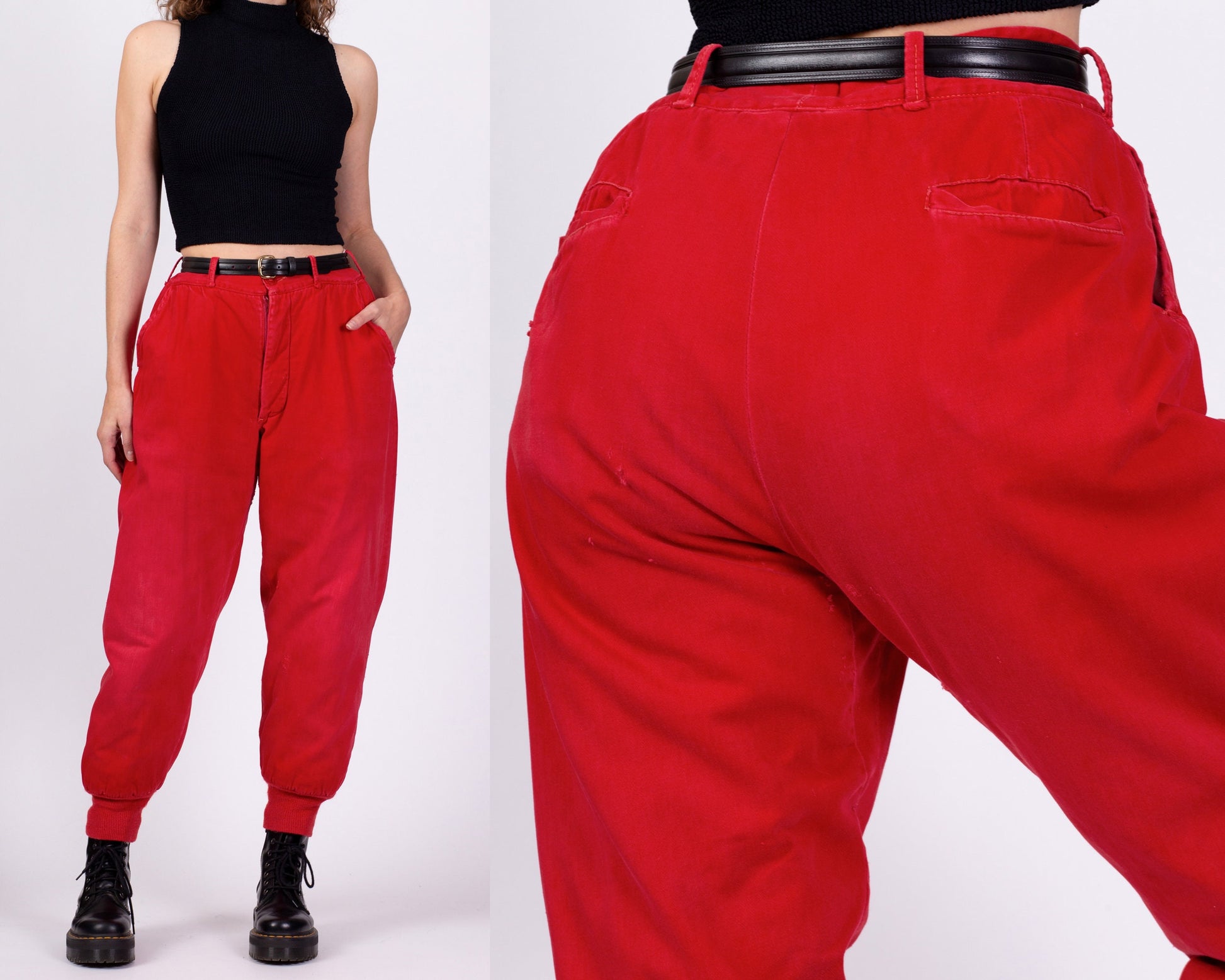 70s Red High Waisted Hunting Pants - Men's Medium, Women's Large, 31" 