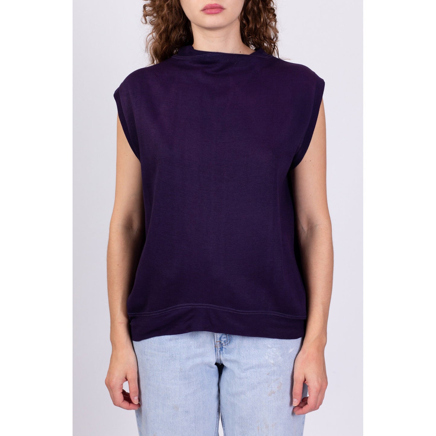 80s Purple Slouchy Sleeveless Sweatshirt - Men's Medium, Women's Large 