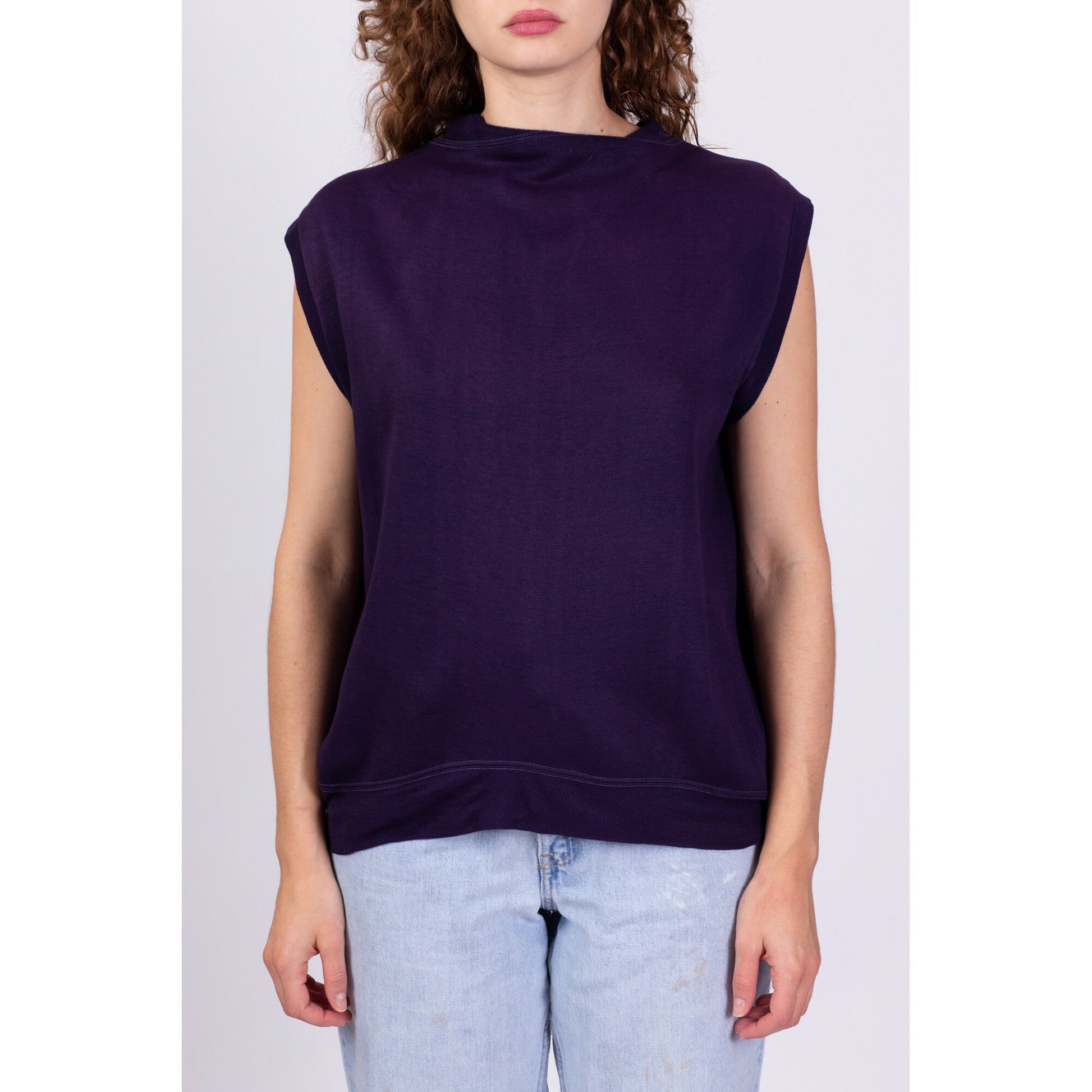 80s Purple Slouchy Sleeveless Sweatshirt - Men's Medium, Women's Large 