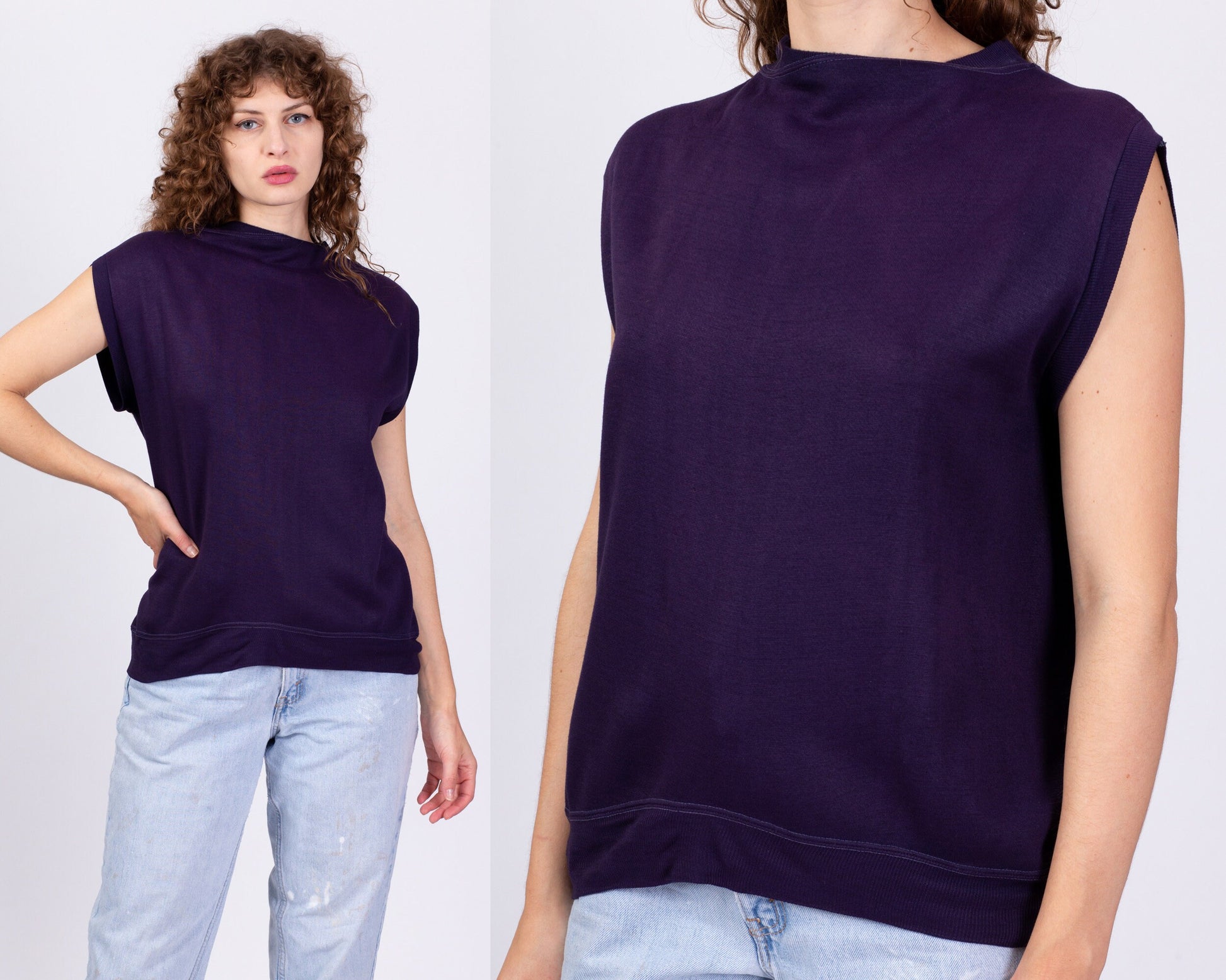 80s Purple Slouchy Sleeveless Sweatshirt - Men's Medium, Women's Large 