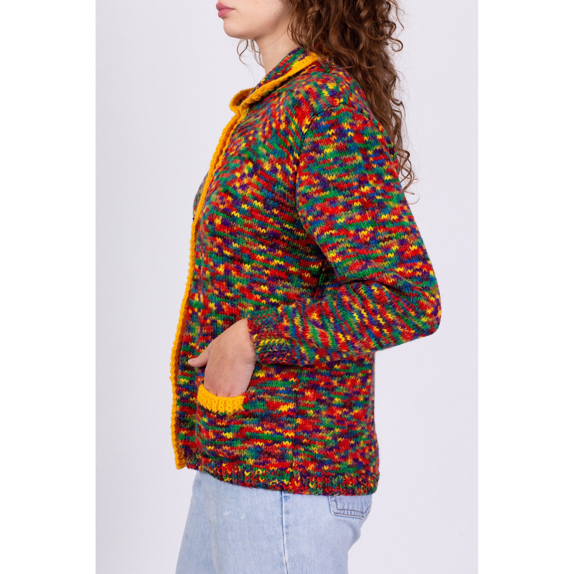 80s Rainbow Space Dye Cardigan - Medium 
