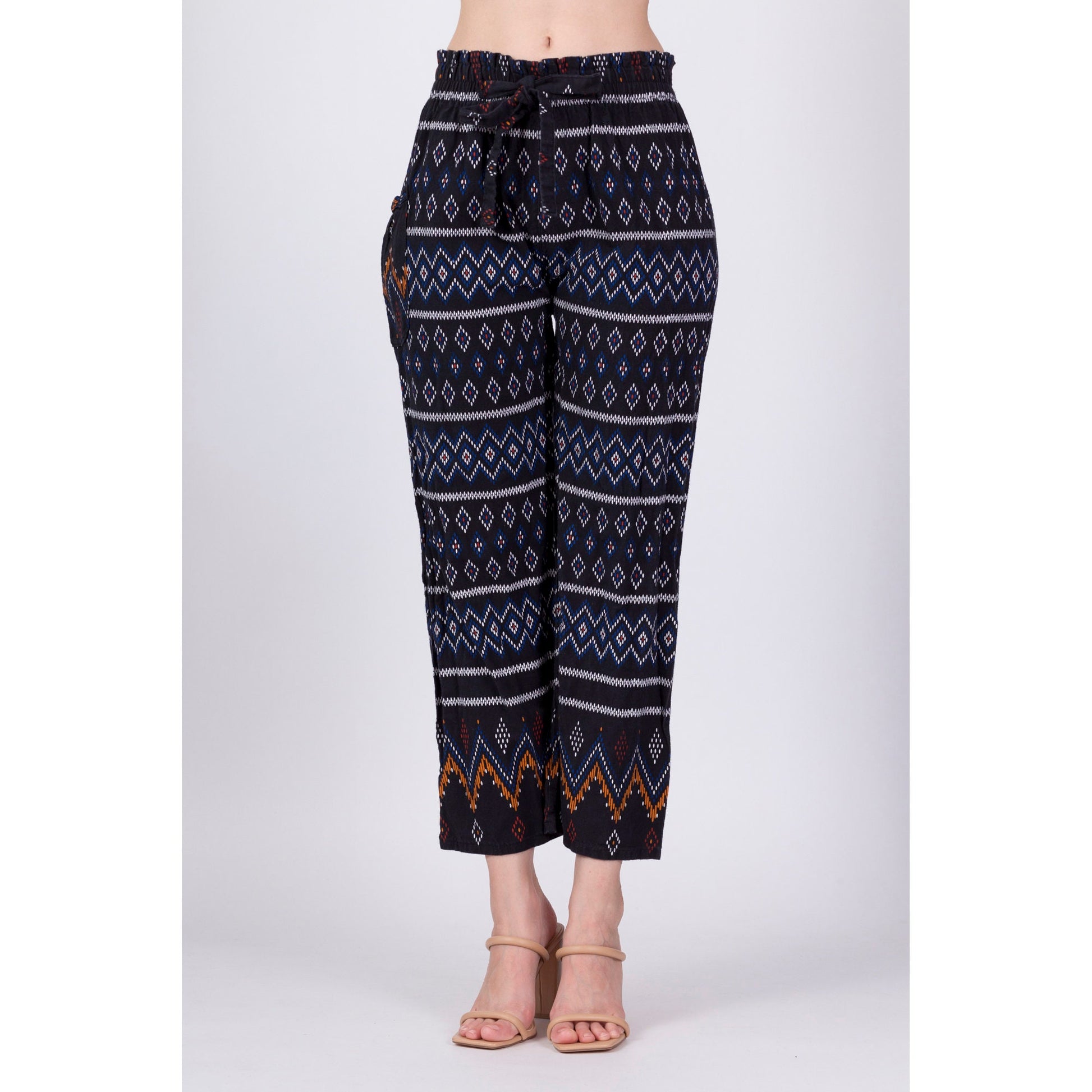 Vintage Geometric Print Hippie Pants - Petite Small 