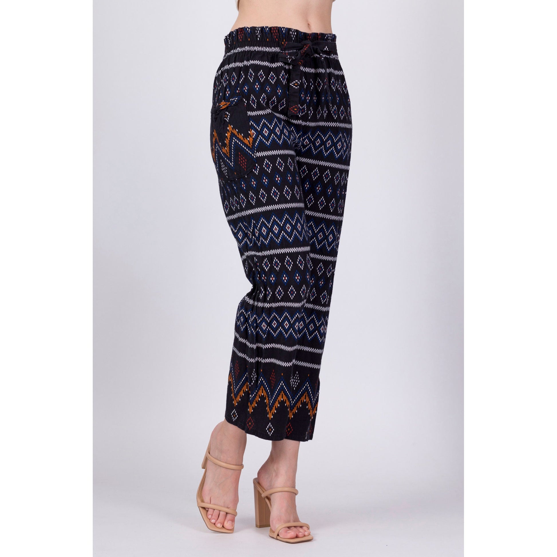 Vintage Geometric Print Hippie Pants - Petite Small 