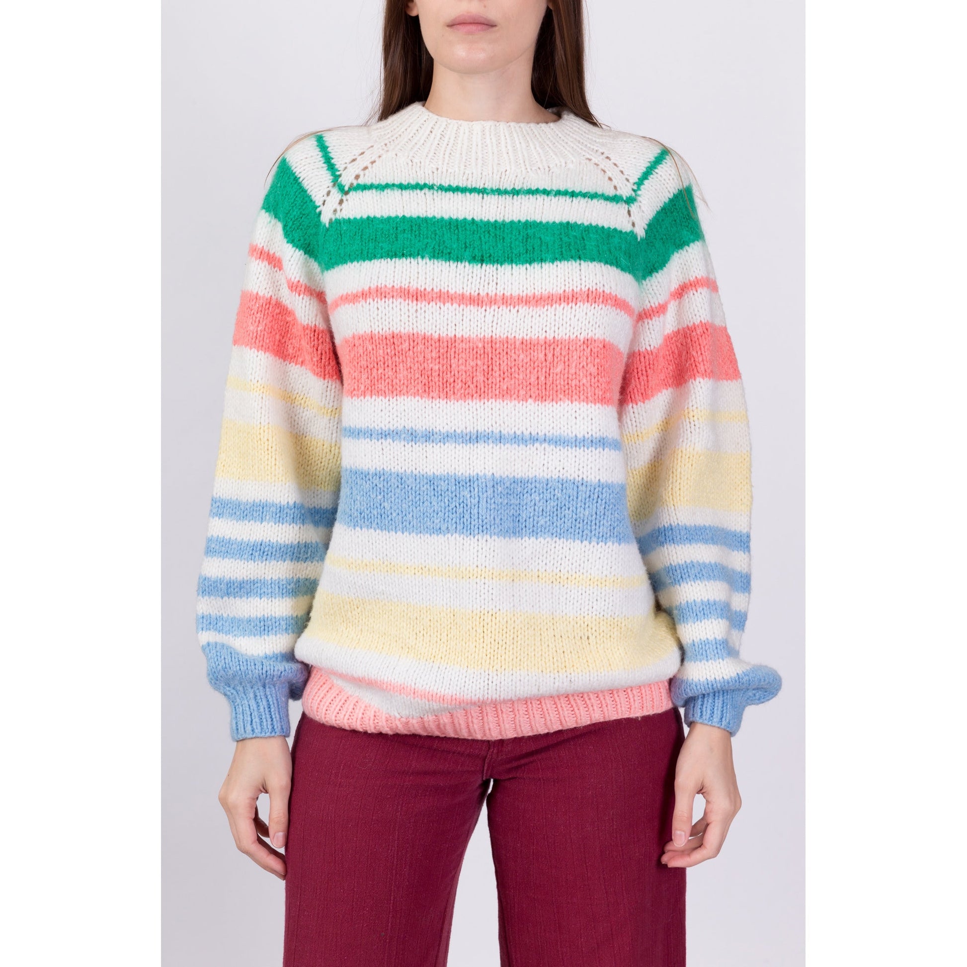 Retro 80s Gradient Striped Knit Sweater - Large 